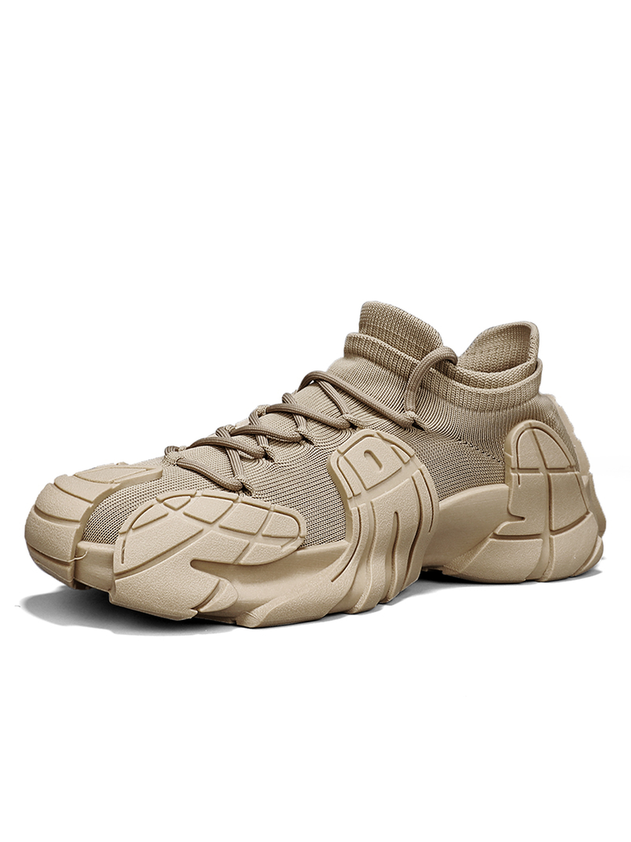 Mens Tan Knit Athletic Sneakers