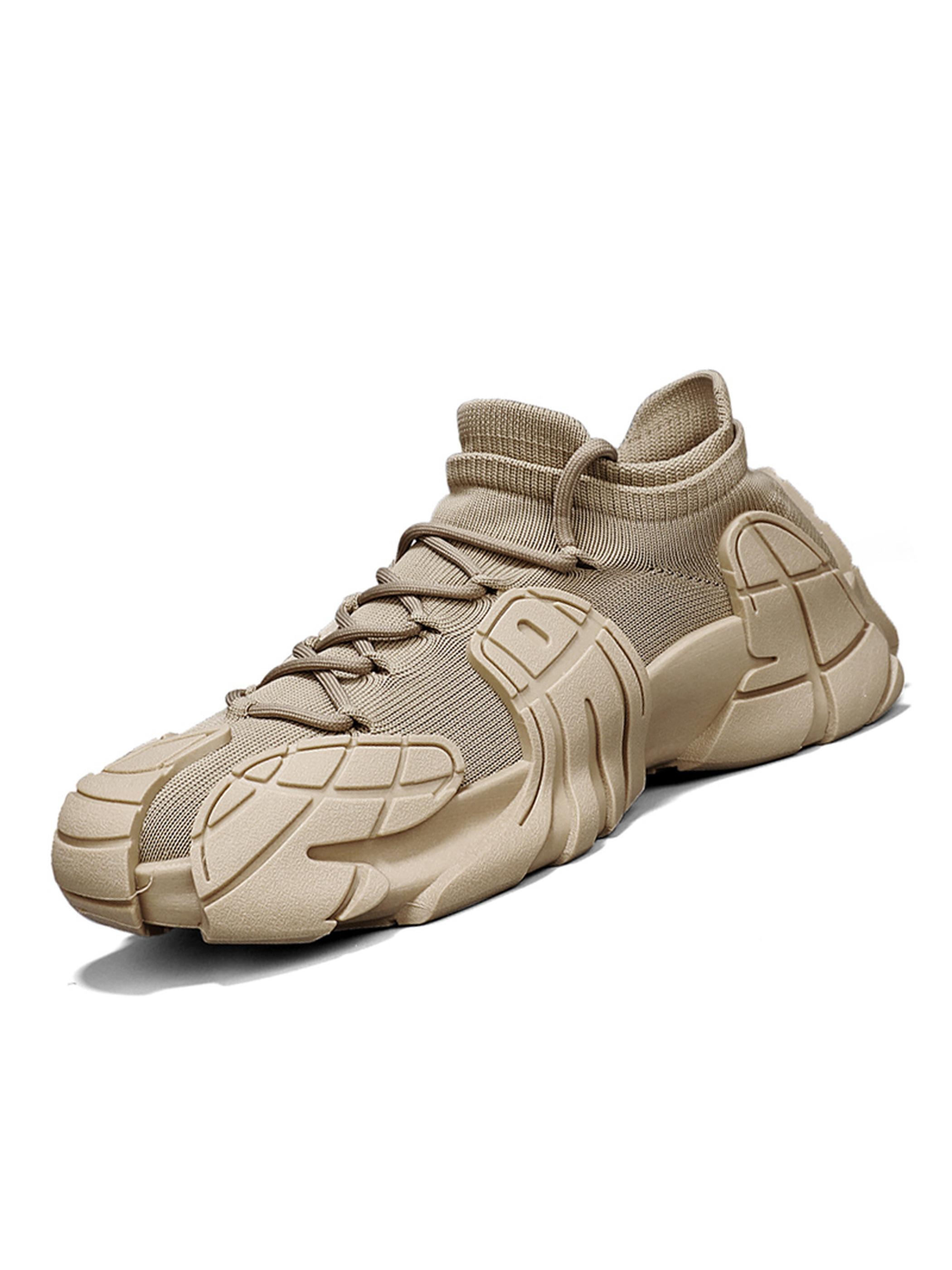 Mens Tan Knit Athletic Sneakers