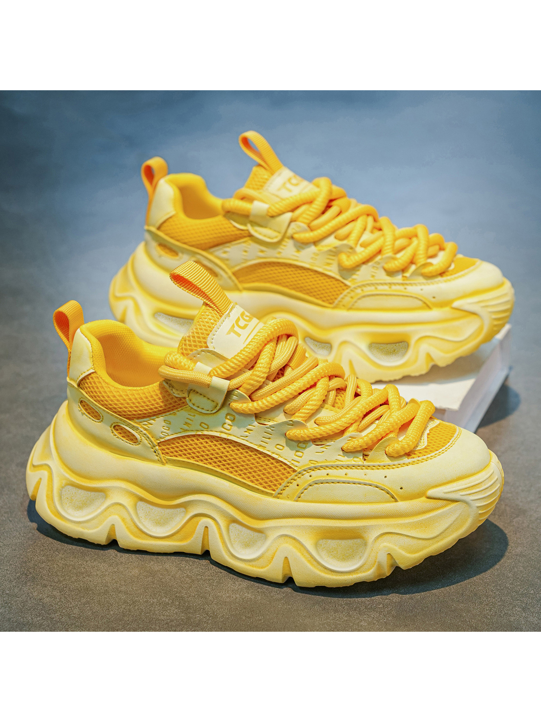 Mens Vibrant Yellow Chunky Sneakers