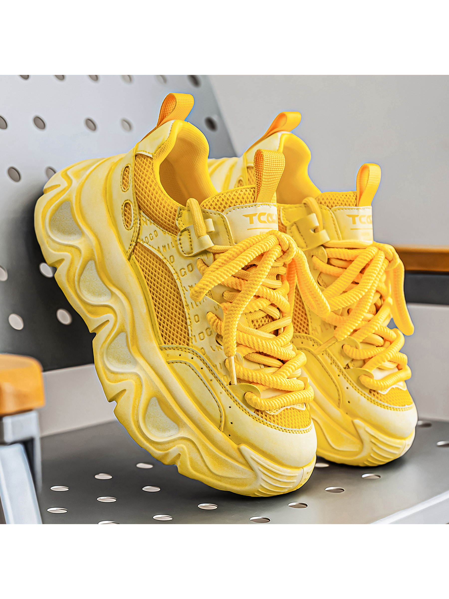 Mens Vibrant Yellow Chunky Sneakers