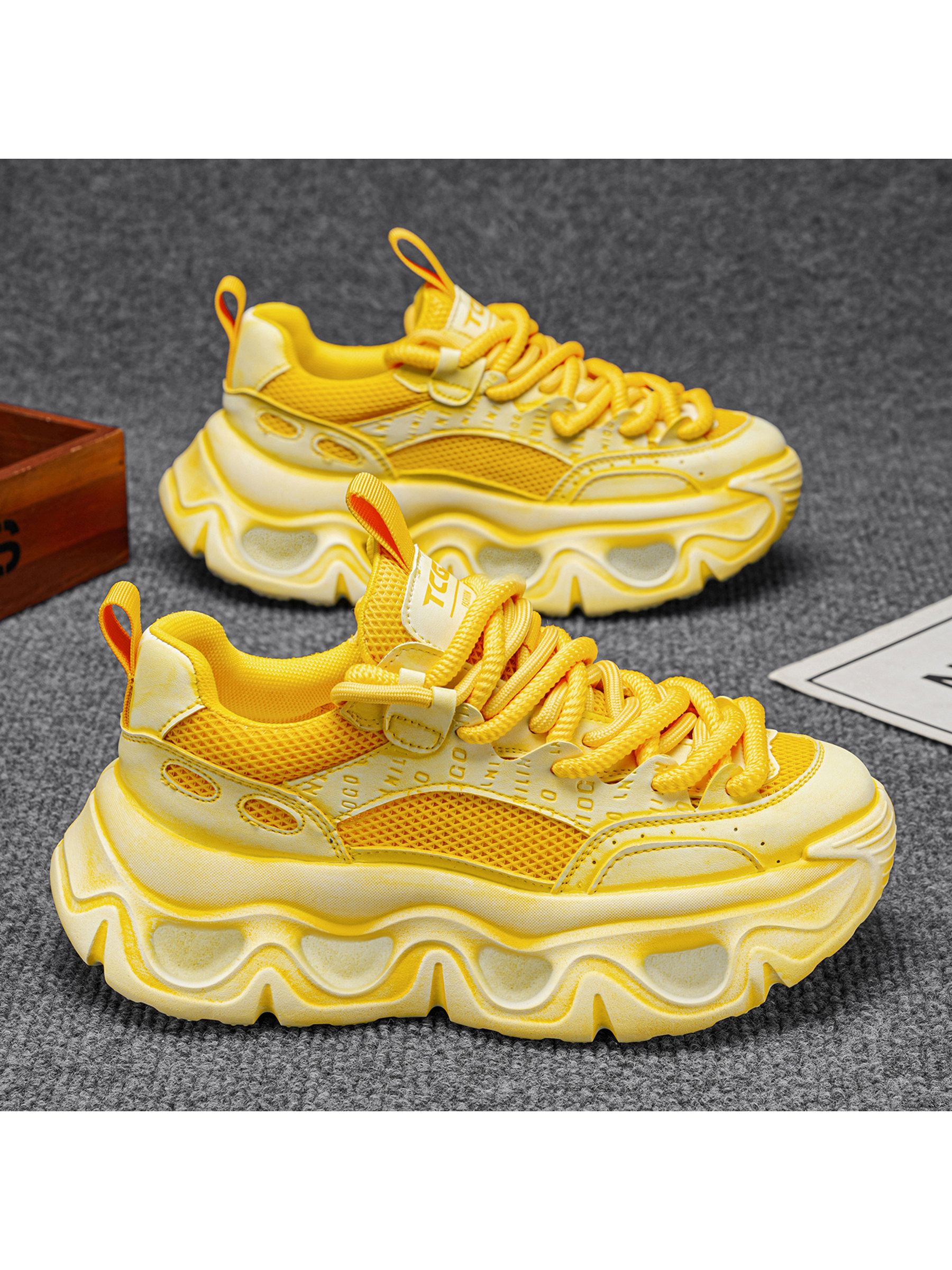 Mens Vibrant Yellow Chunky Sneakers