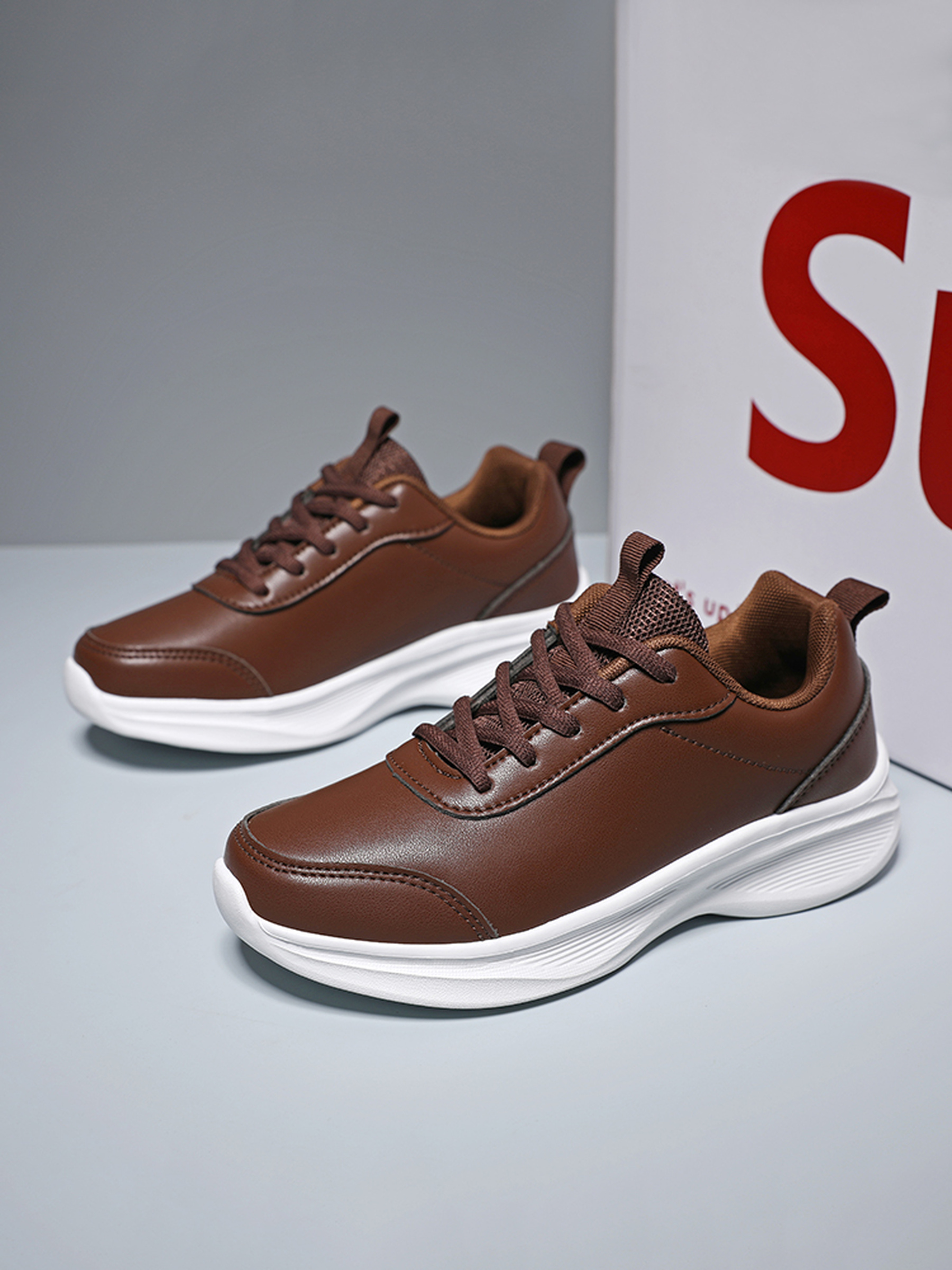 Mens Brown Casual Lace-Up Sneakers