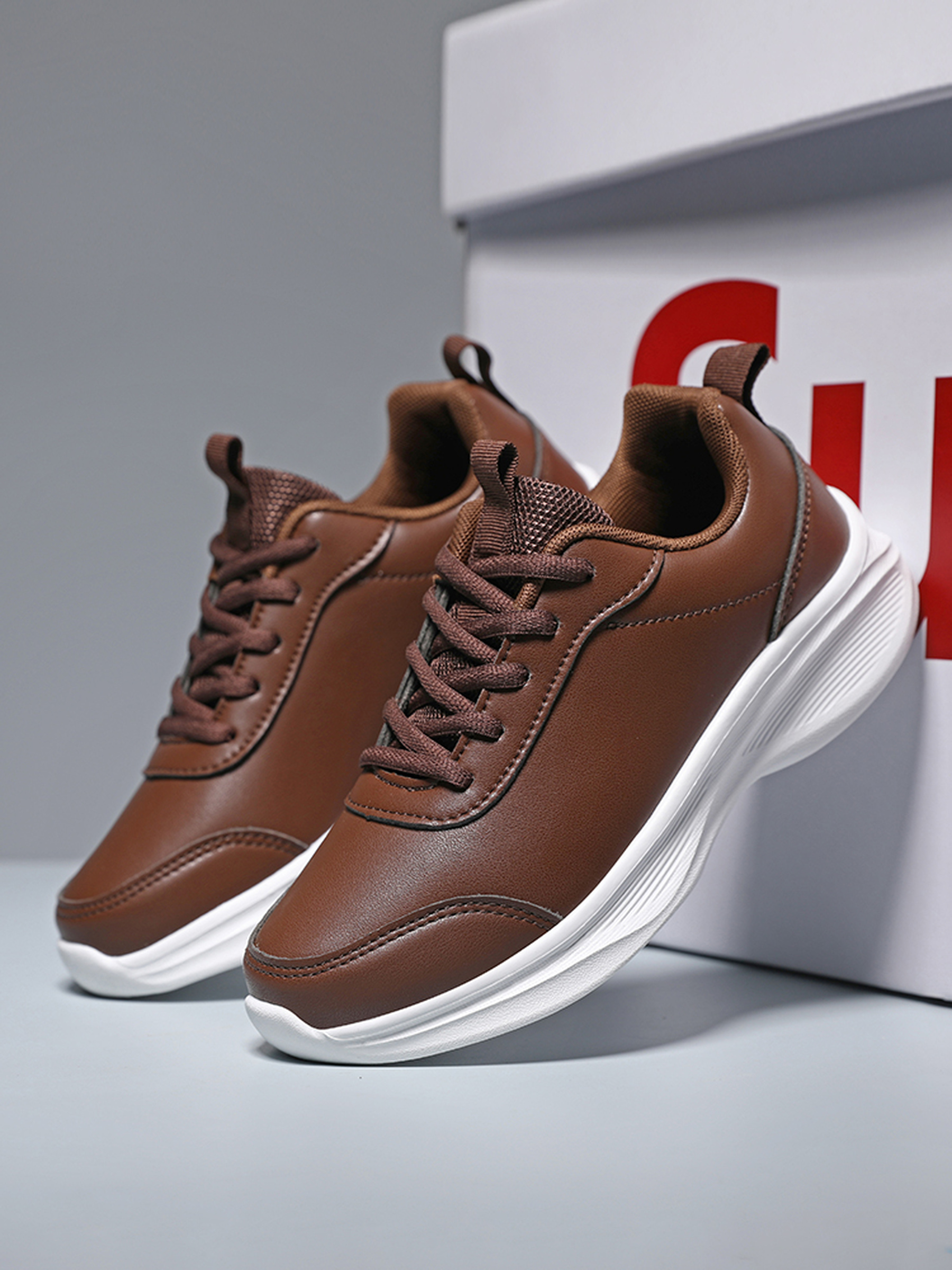 Mens Brown Casual Lace-Up Sneakers