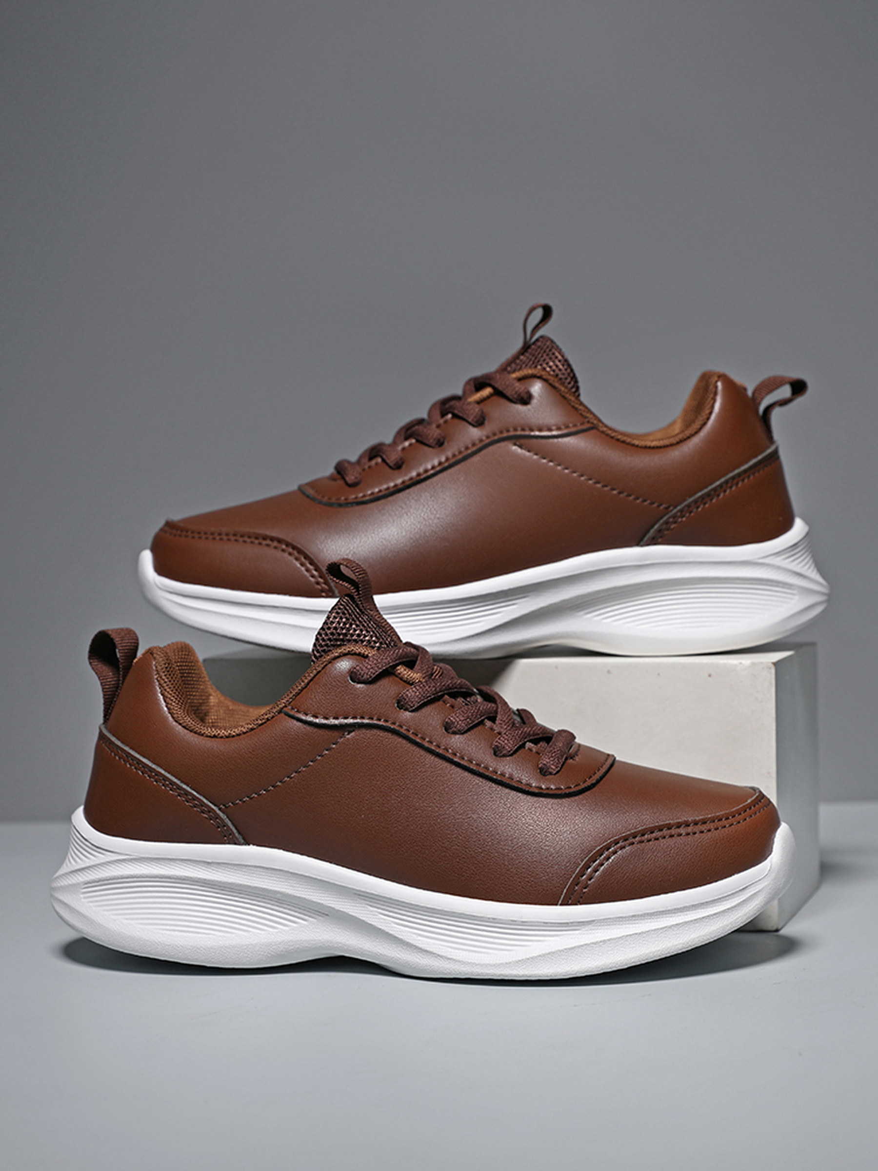 Mens Brown Casual Lace-Up Sneakers