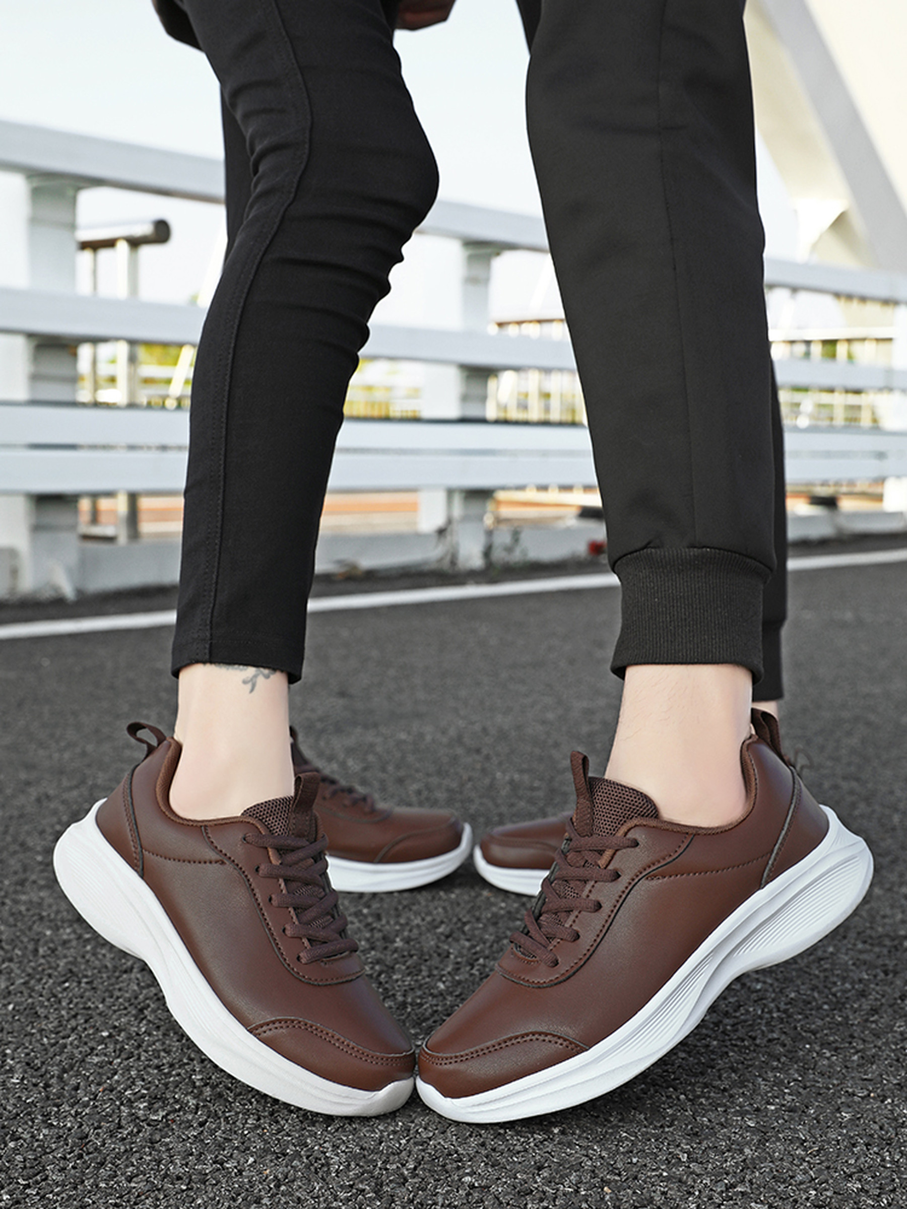 Mens Brown Casual Lace-Up Sneakers