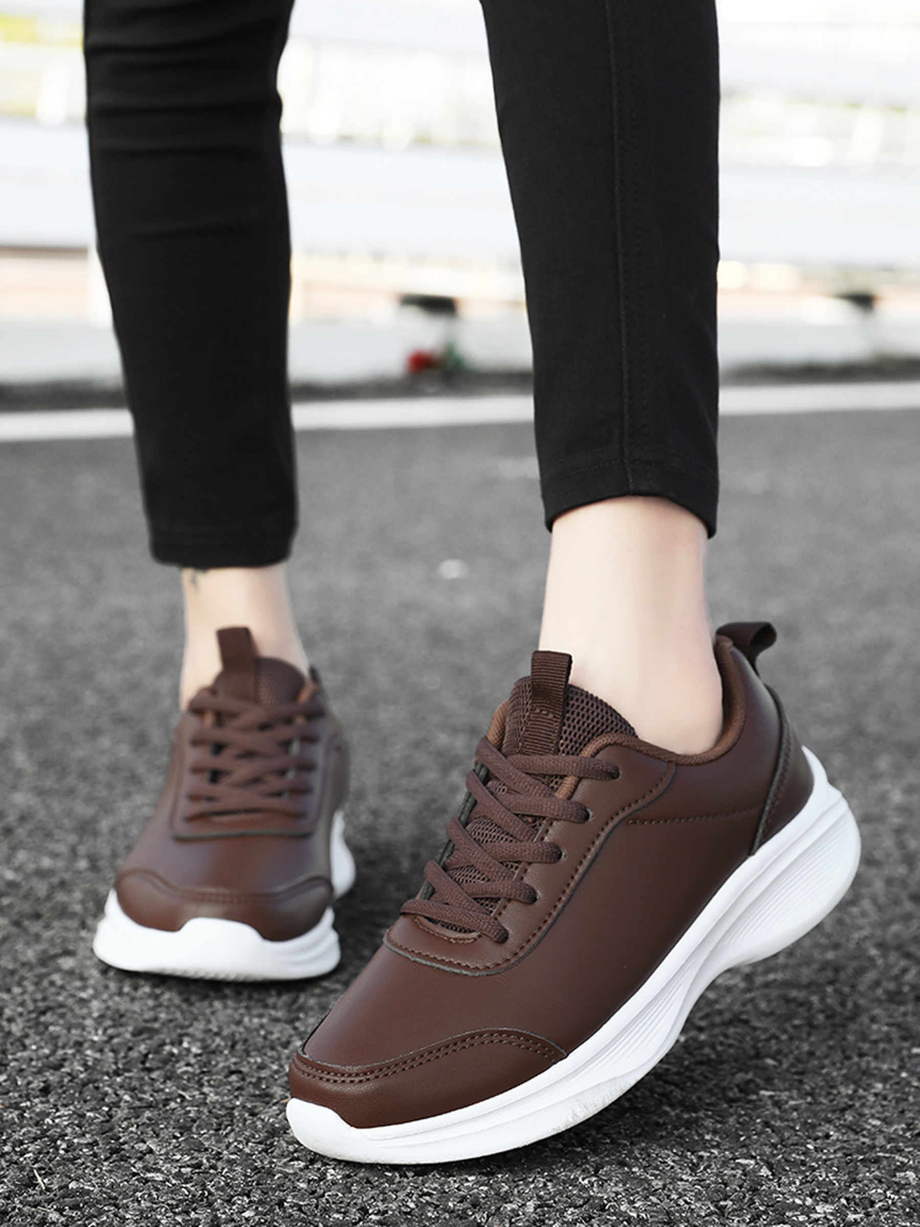 Mens Brown Casual Lace-Up Sneakers