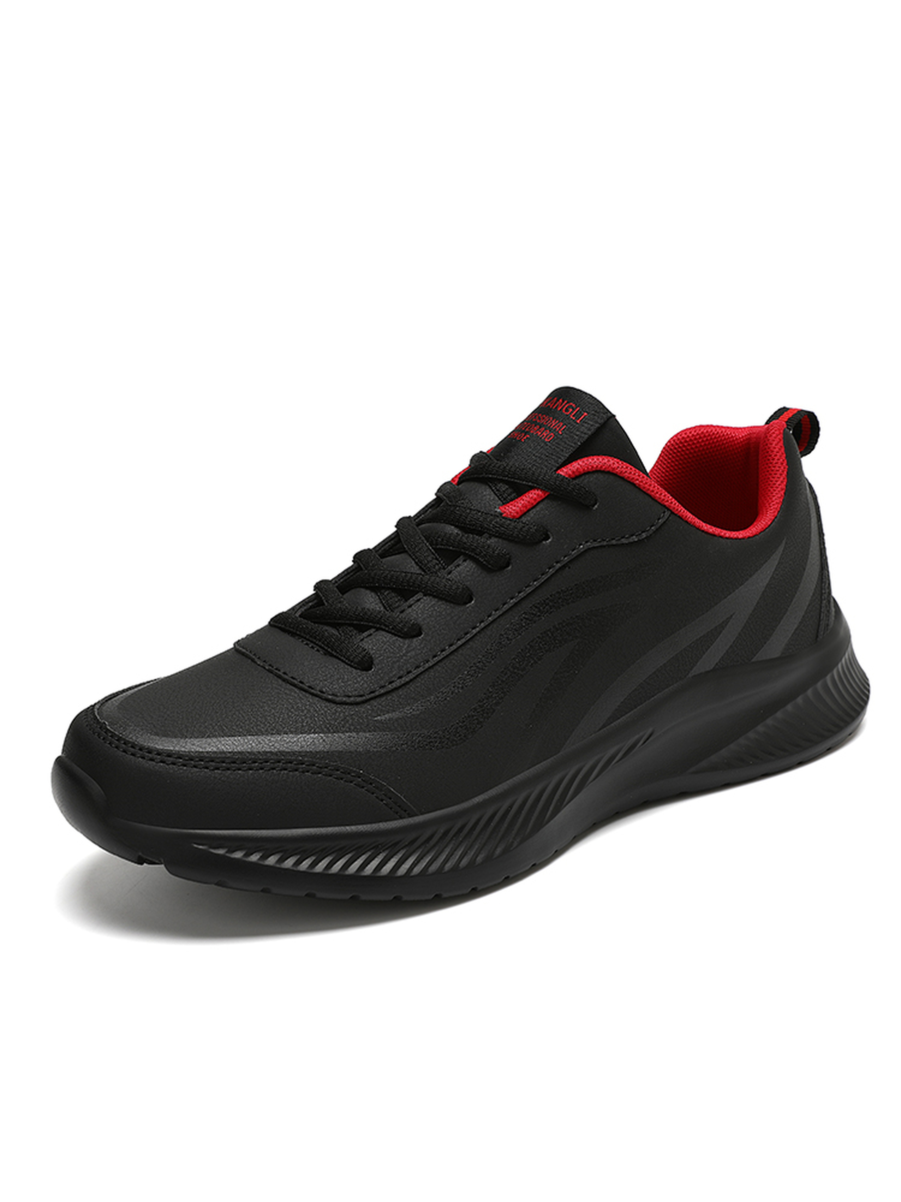 Mens Black Lace-Up Sneakers with Pull Tab