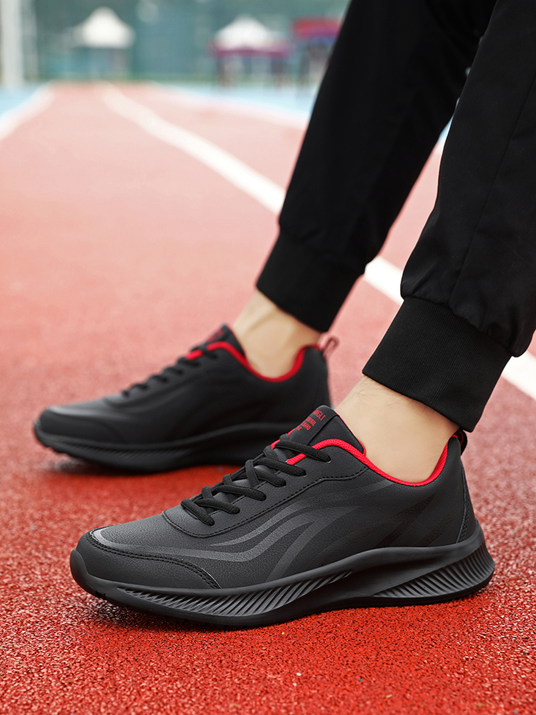 Mens Black Lace-Up Sneakers with Pull Tab