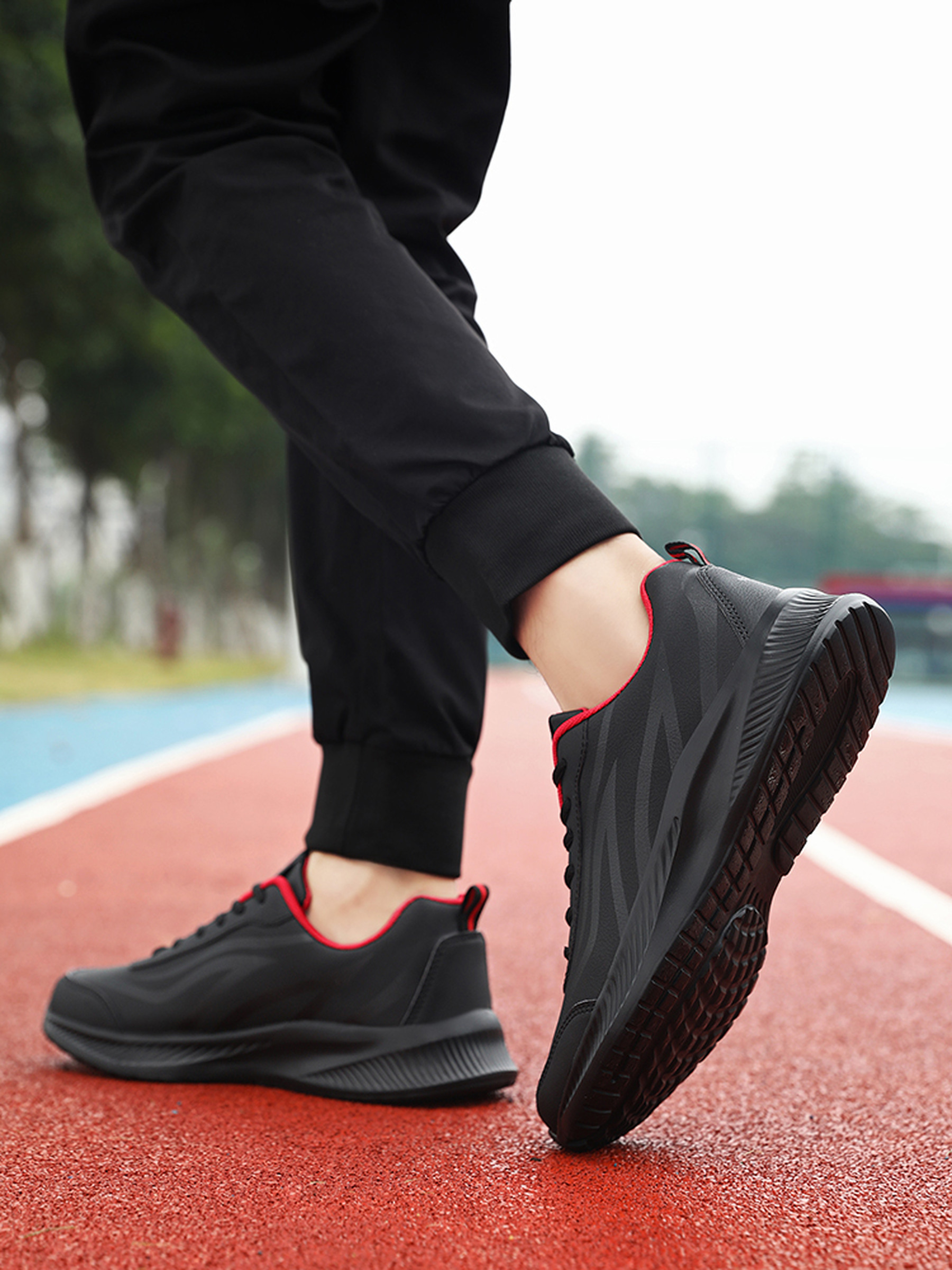 Mens Black Lace-Up Sneakers with Pull Tab
