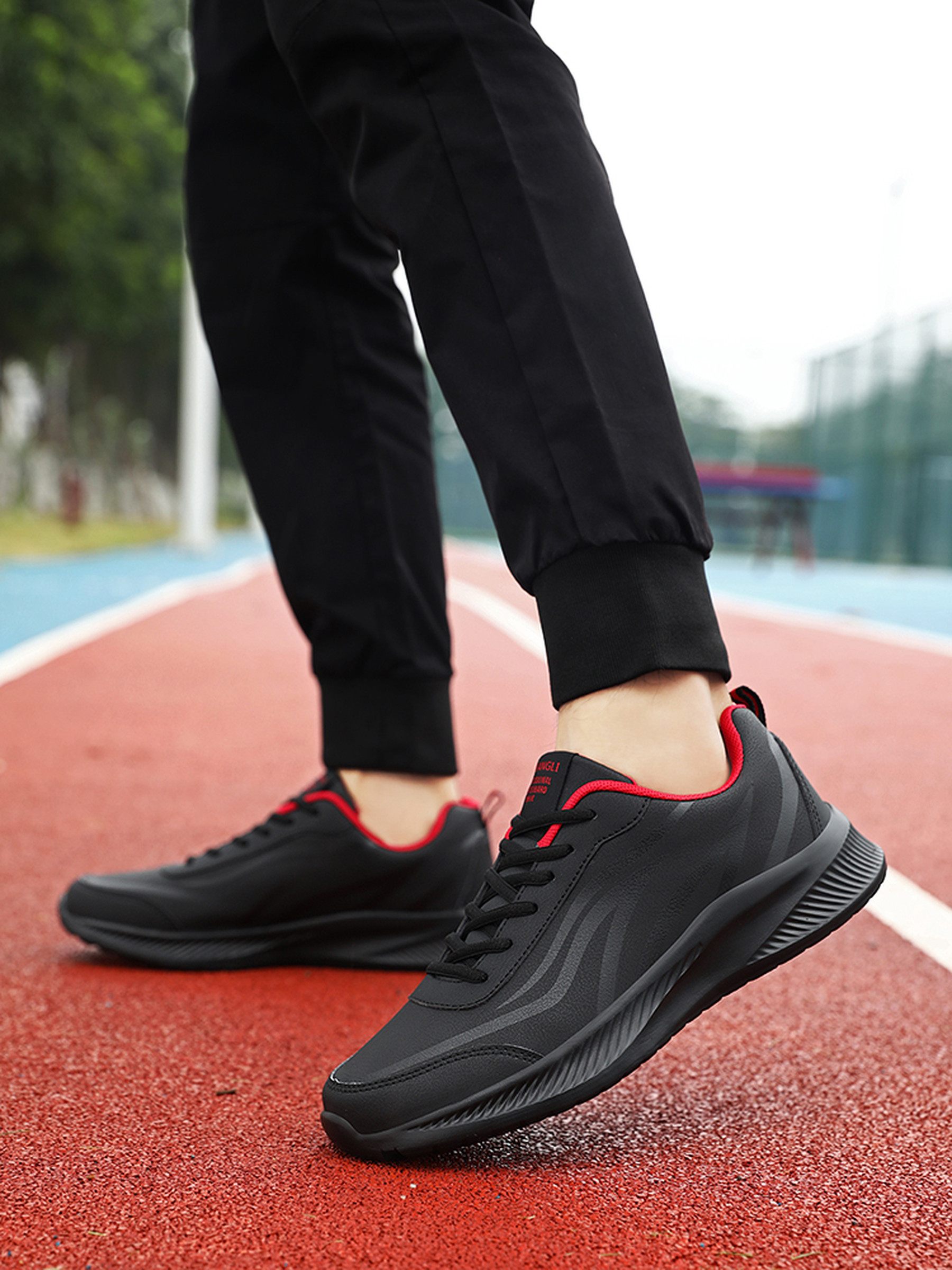 Mens Black Lace-Up Sneakers with Pull Tab