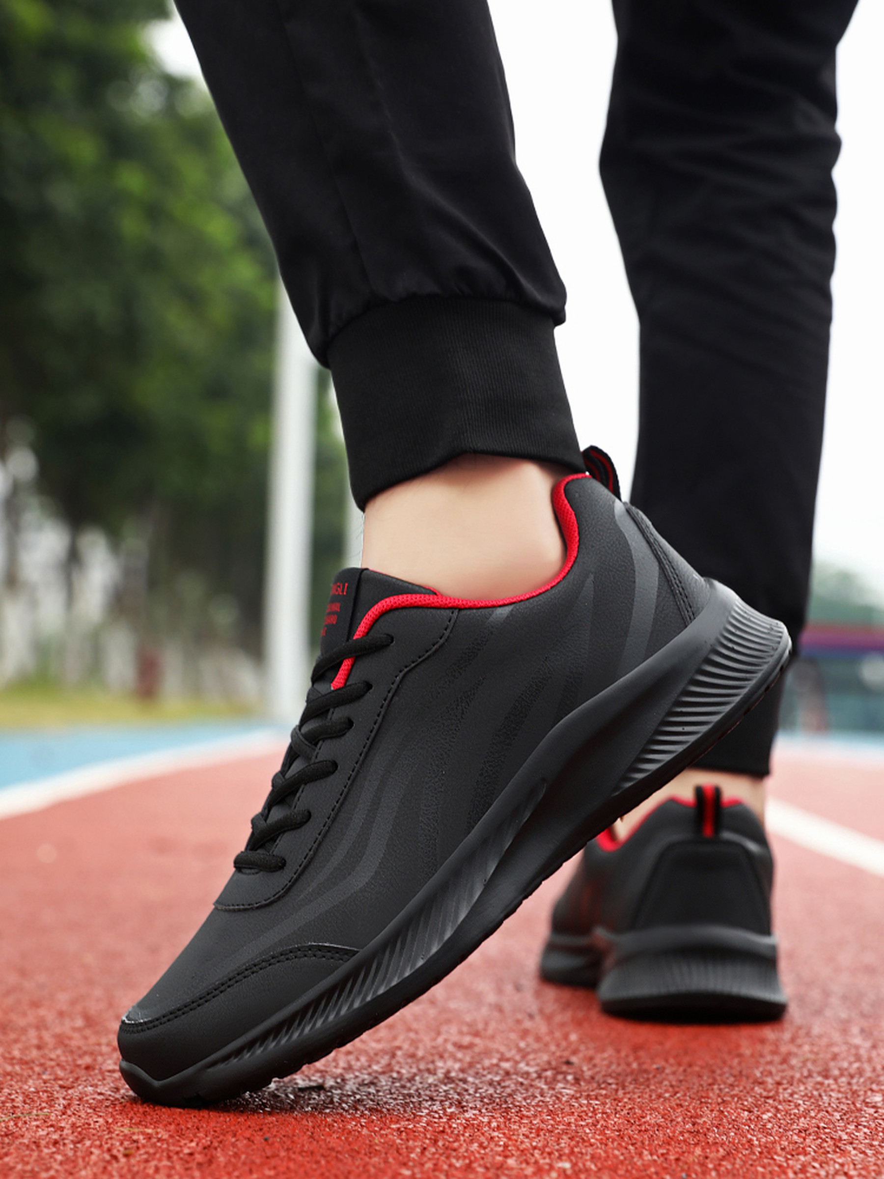 Mens Black Lace-Up Sneakers with Pull Tab