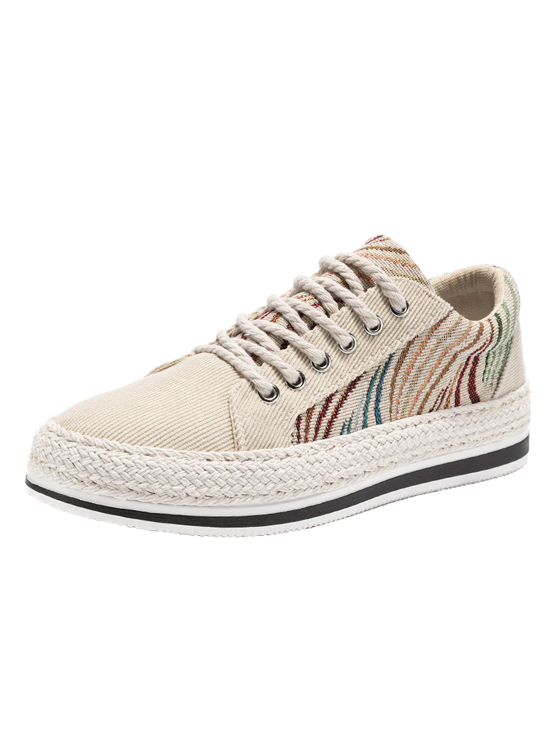 Beige Espadrille Sneakers with Pattern Stripes