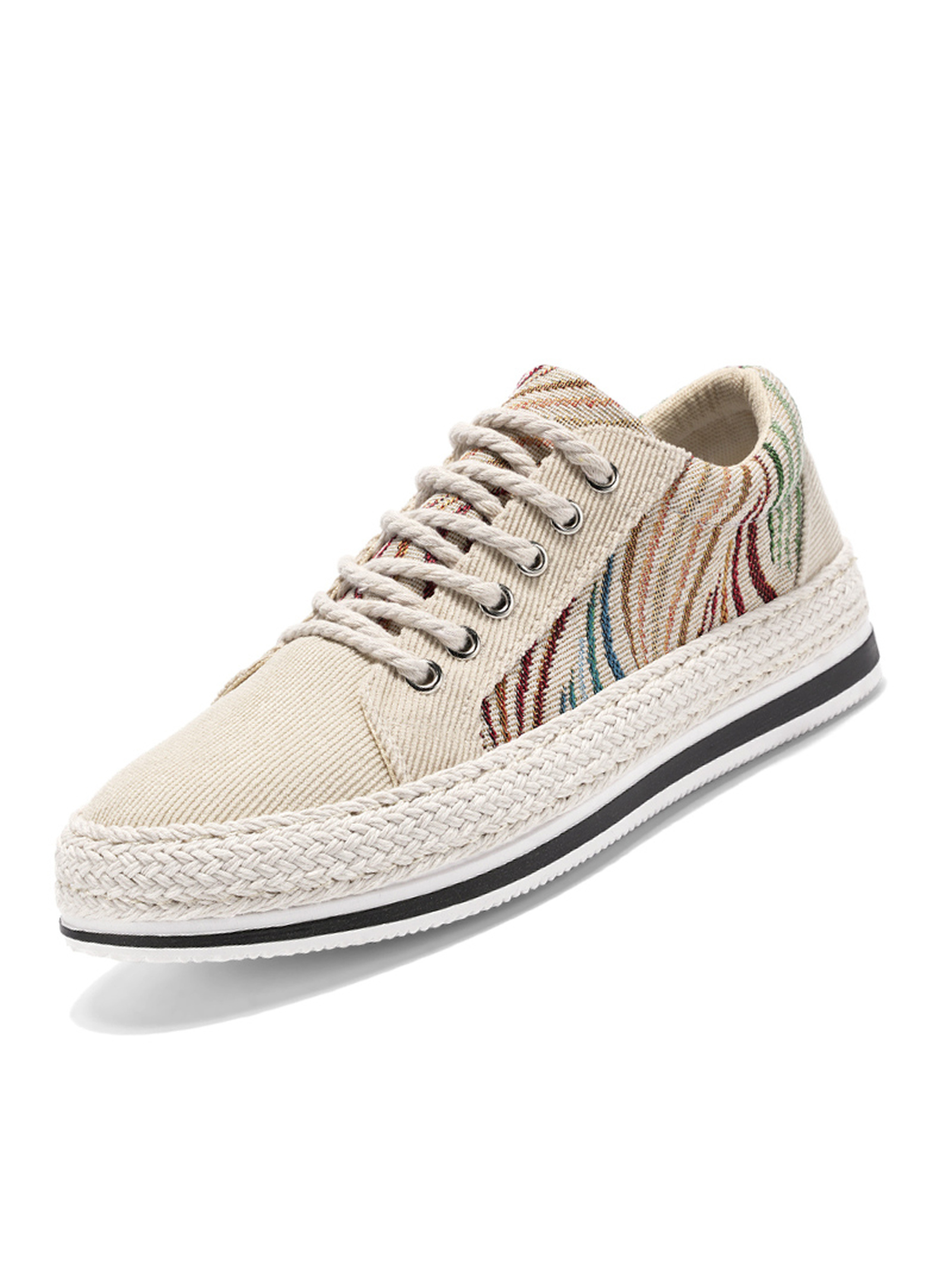 Beige Espadrille Sneakers with Pattern Stripes