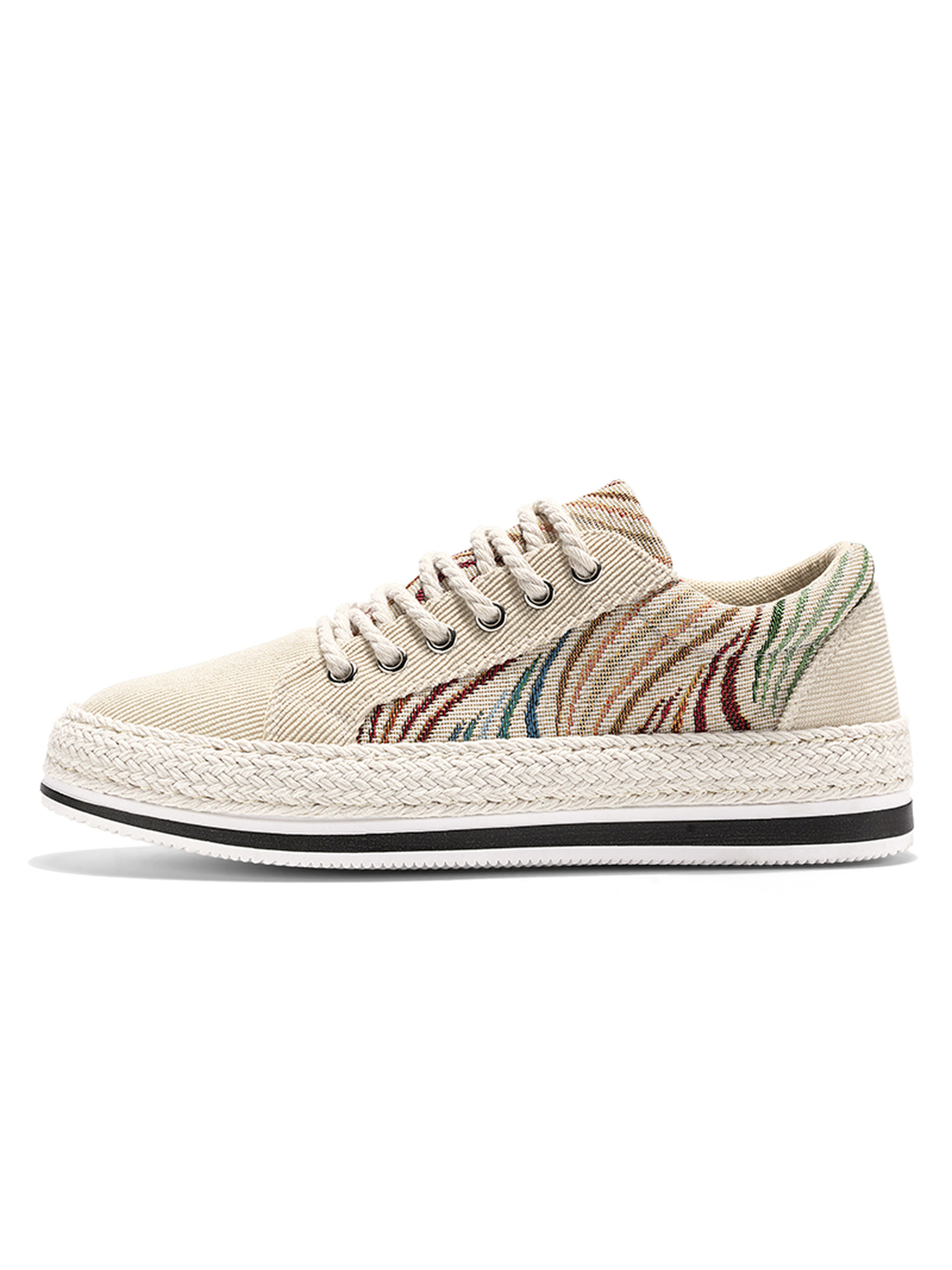 Beige Espadrille Sneakers with Pattern Stripes