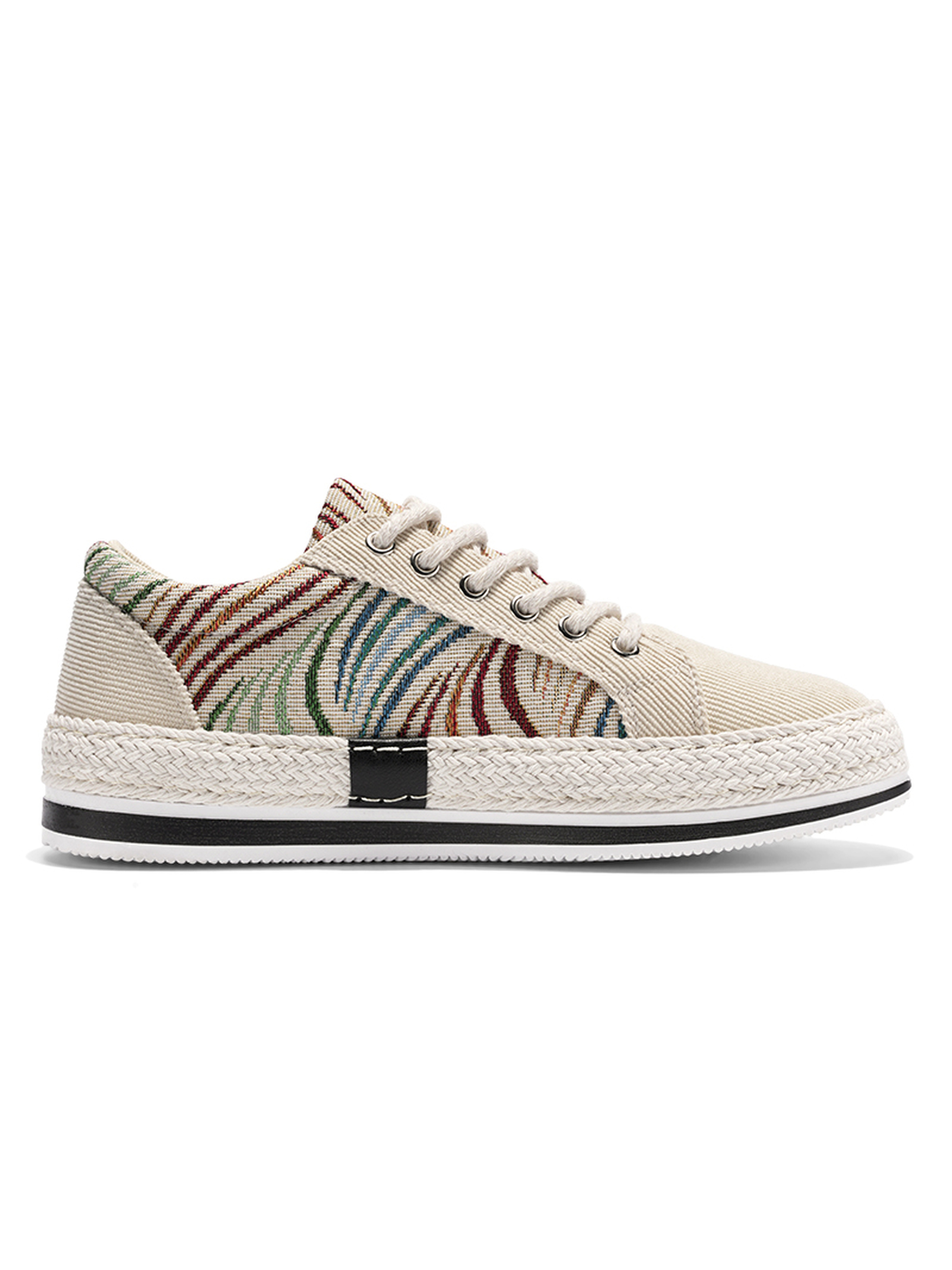 Beige Espadrille Sneakers with Pattern Stripes
