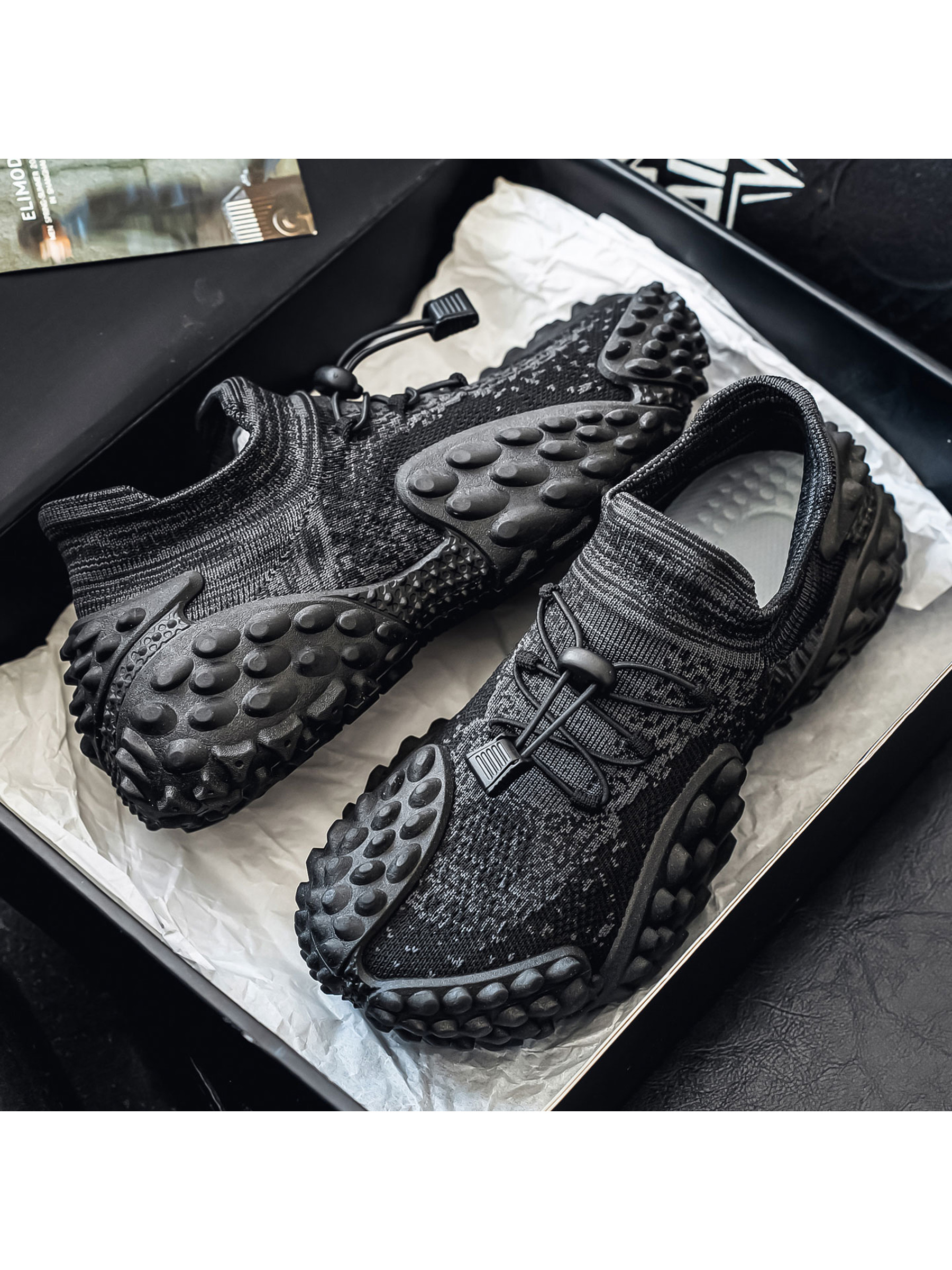 Black Toggle Lace Knit Sneakers