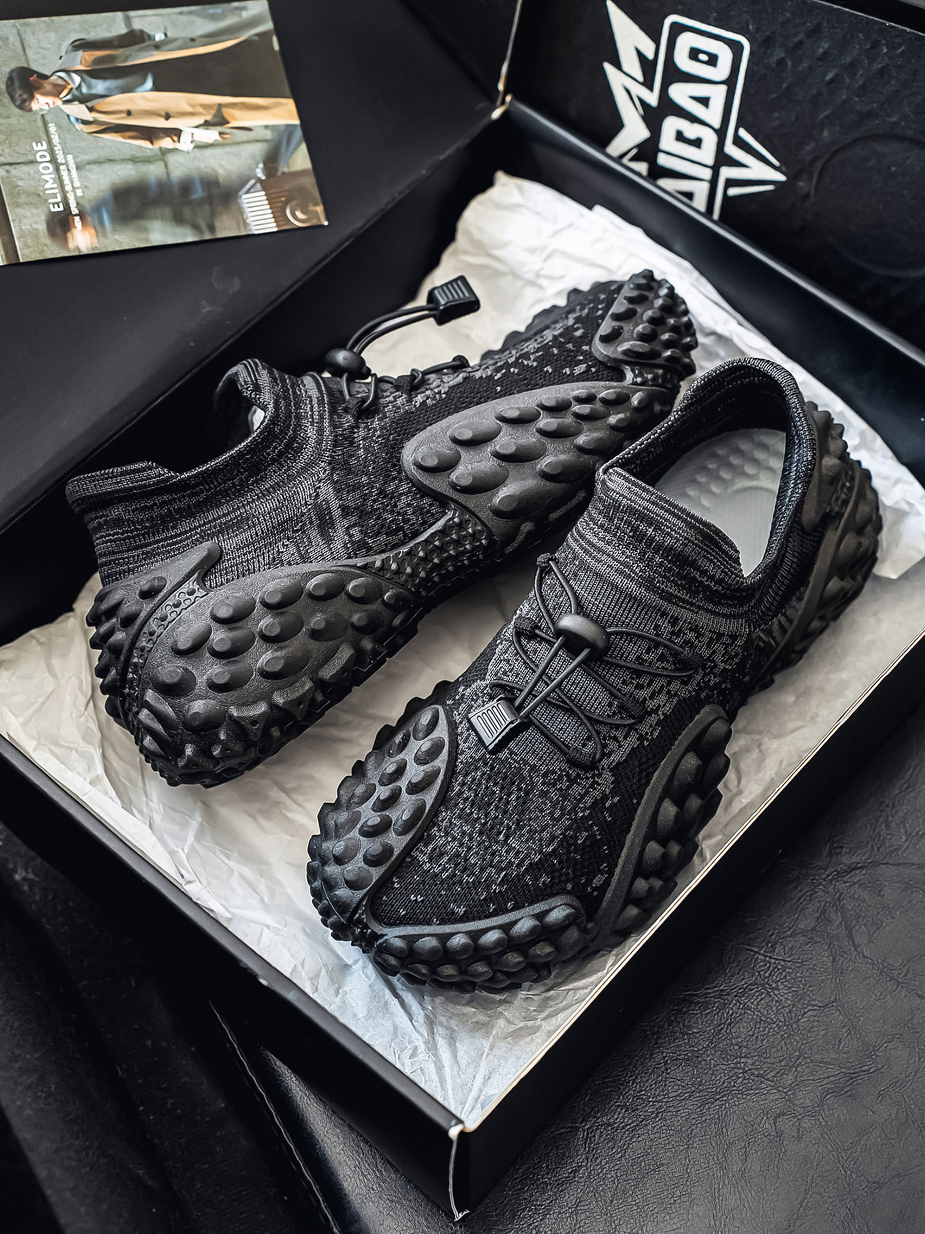 Black Toggle Lace Knit Sneakers
