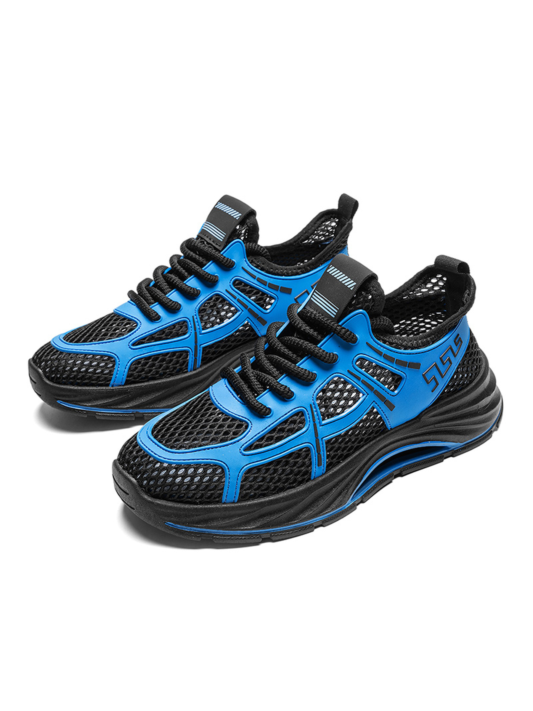 Mens Dynamic Blue and Black Mesh Sporty Sneakers