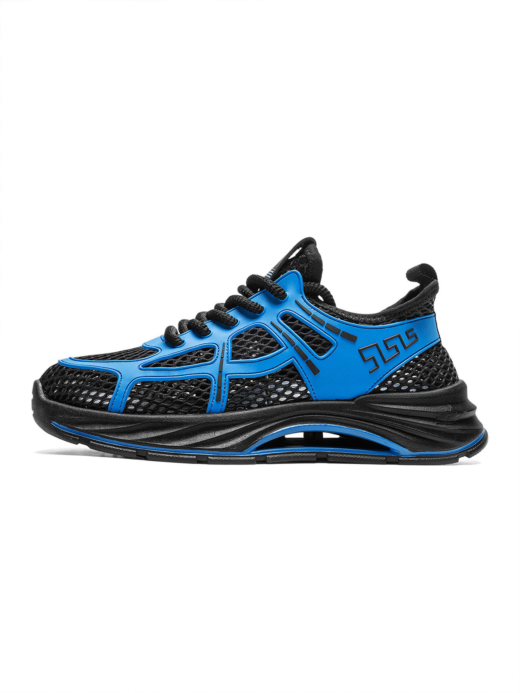 Mens Dynamic Blue and Black Mesh Sporty Sneakers