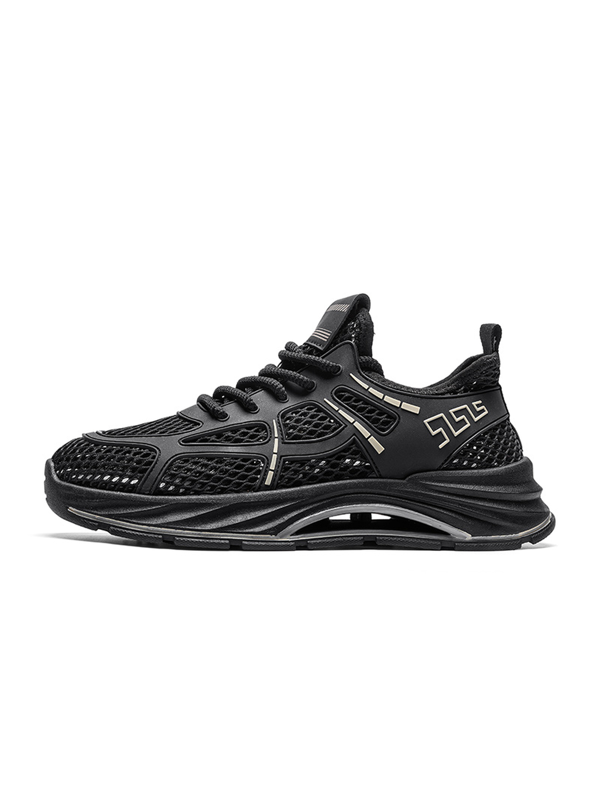 Black Breathable Lace Up Sneakers