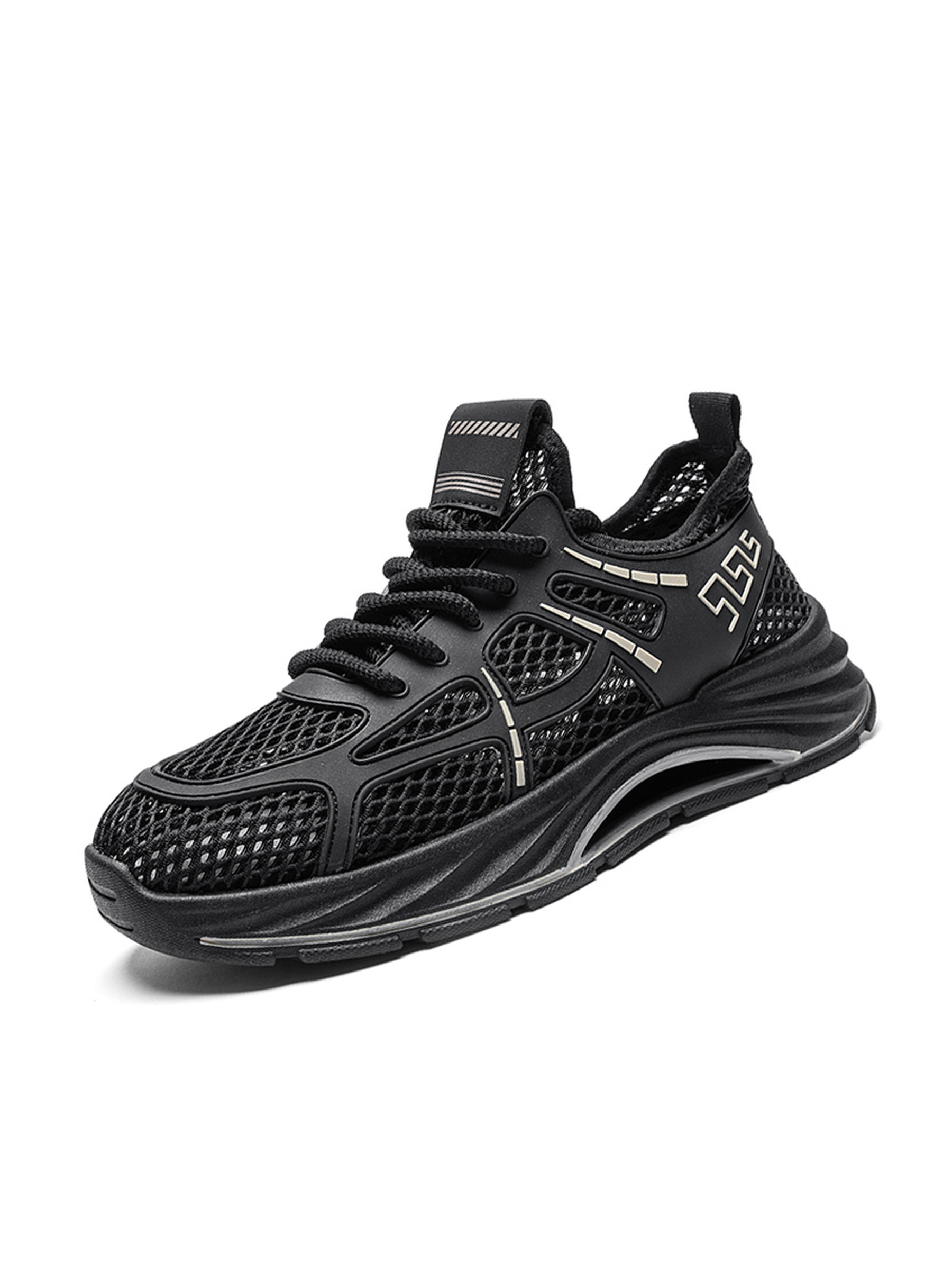 Black Breathable Lace Up Sneakers