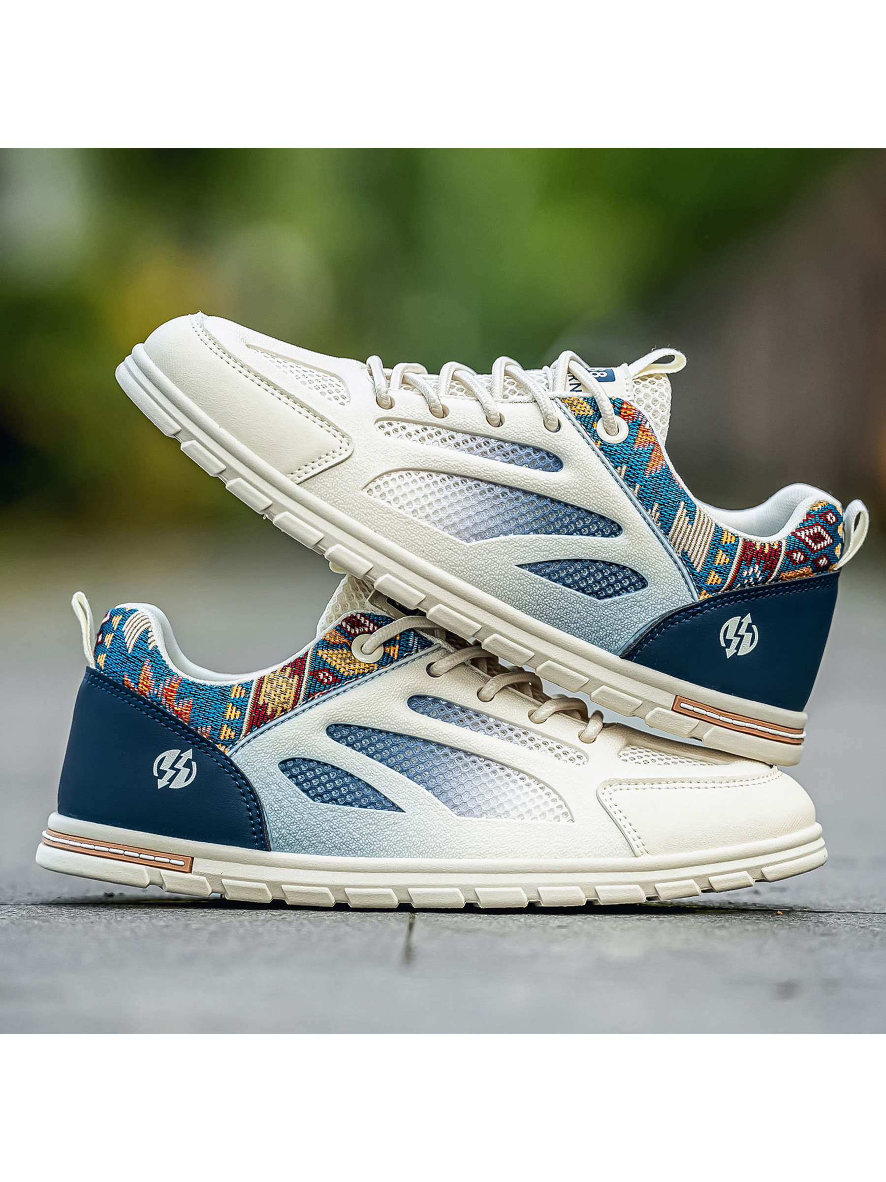 Patterned Tab Lace up Mesh Sneakers
