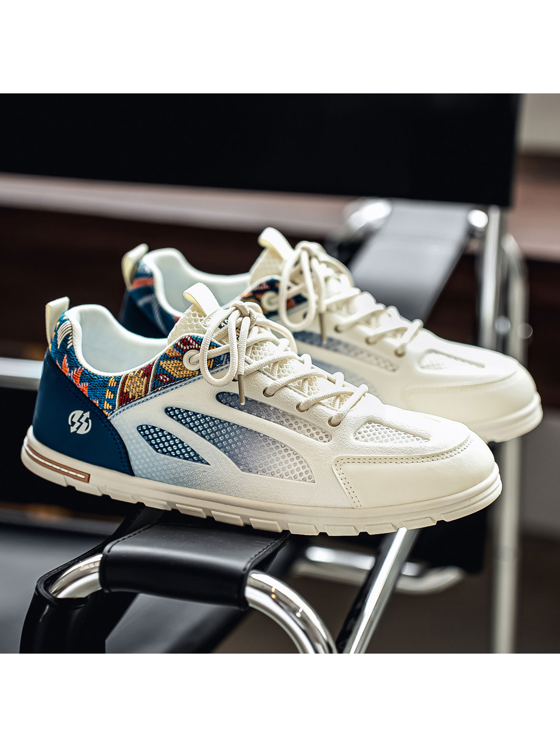 Patterned Tab Lace up Mesh Sneakers
