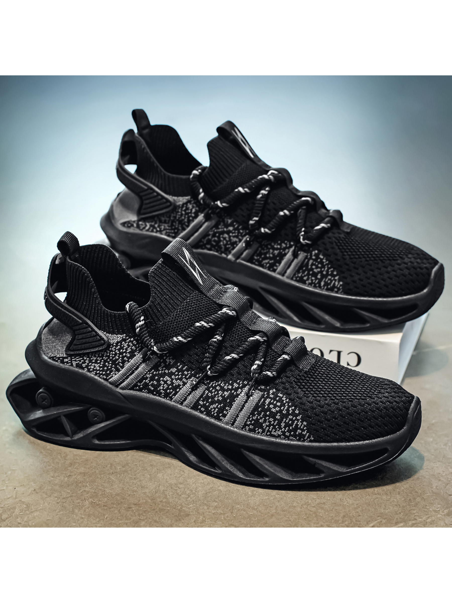 Black Lace-Up Knit Sneakers