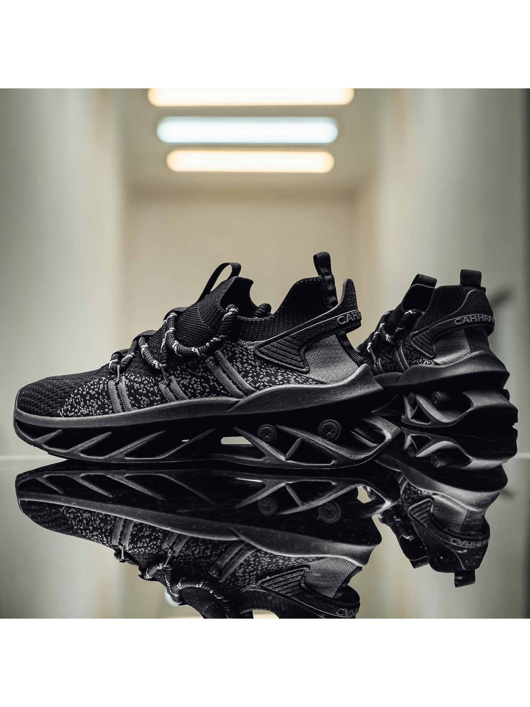 Black Lace-Up Knit Sneakers