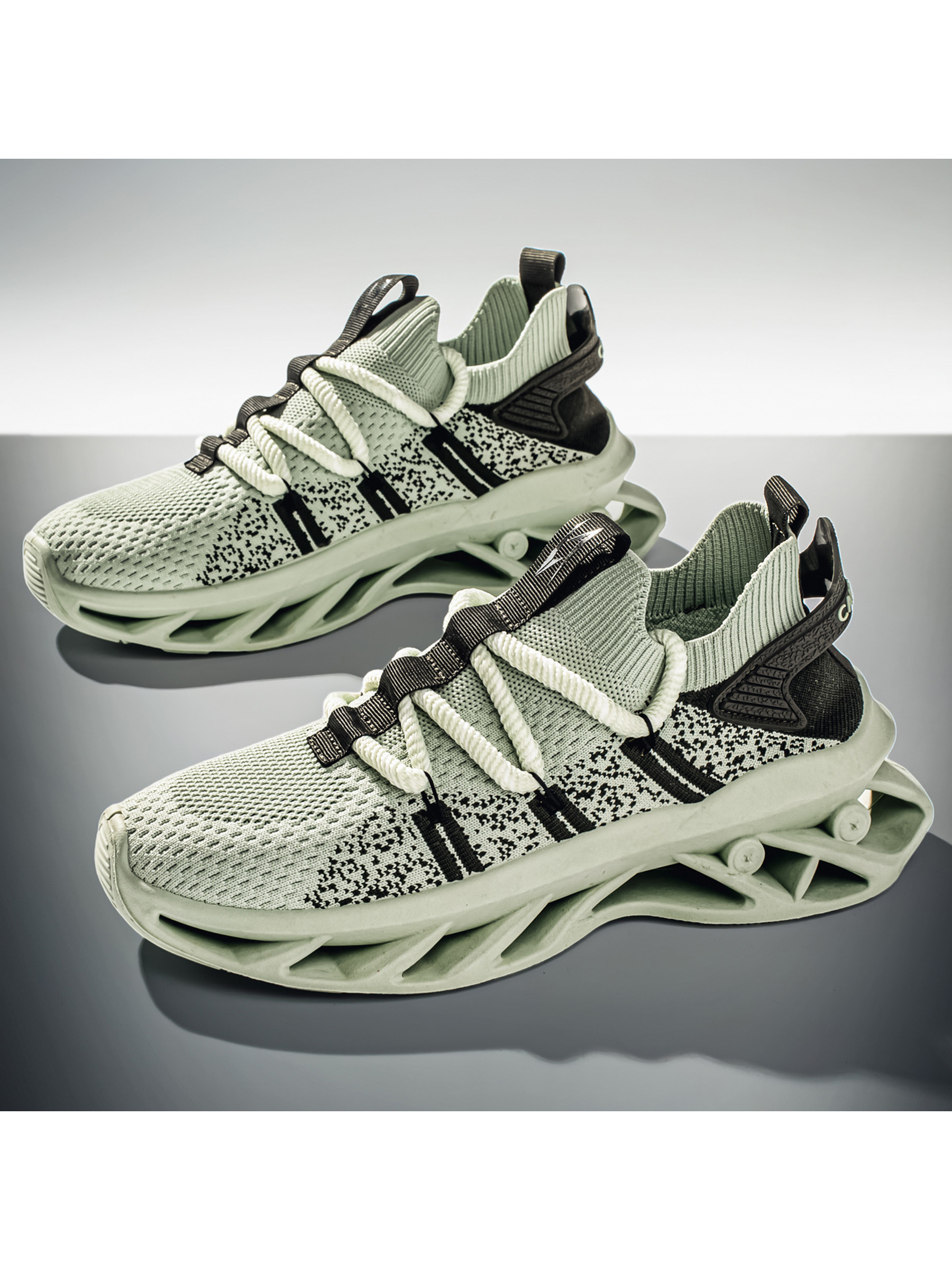 Mens Agile Green Knit Sneakers