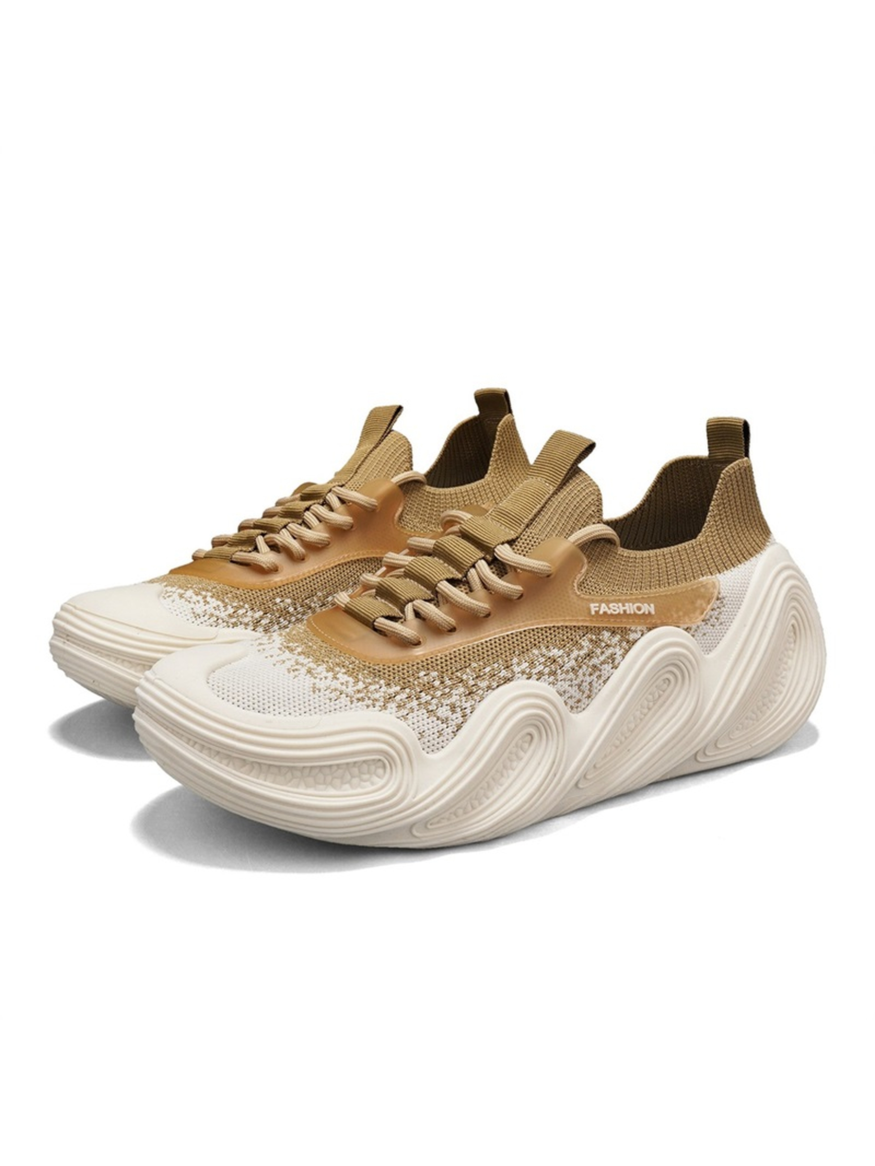 Beige Chunky Sole Knit Sneakers