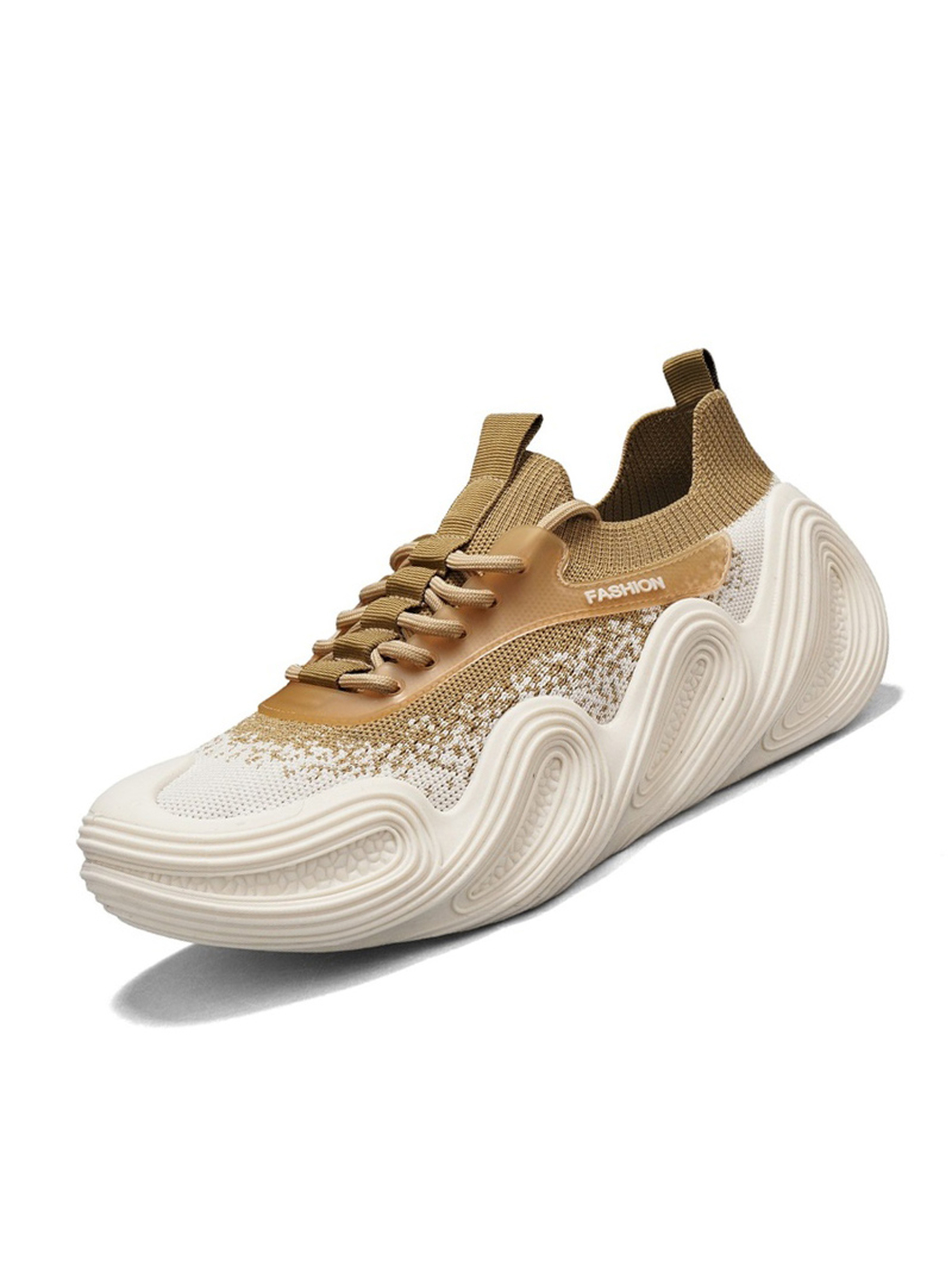 Beige Chunky Sole Knit Sneakers