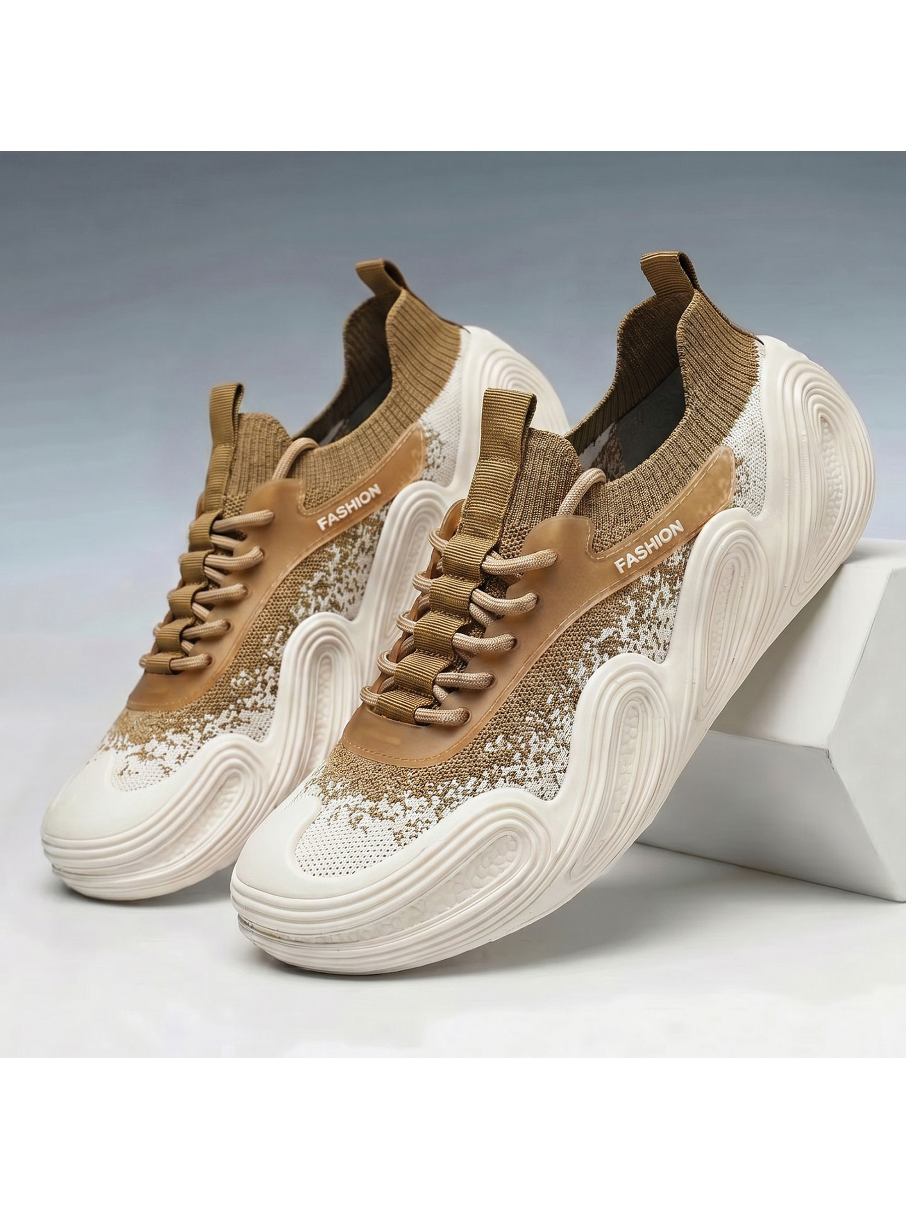 Beige Chunky Sole Knit Sneakers