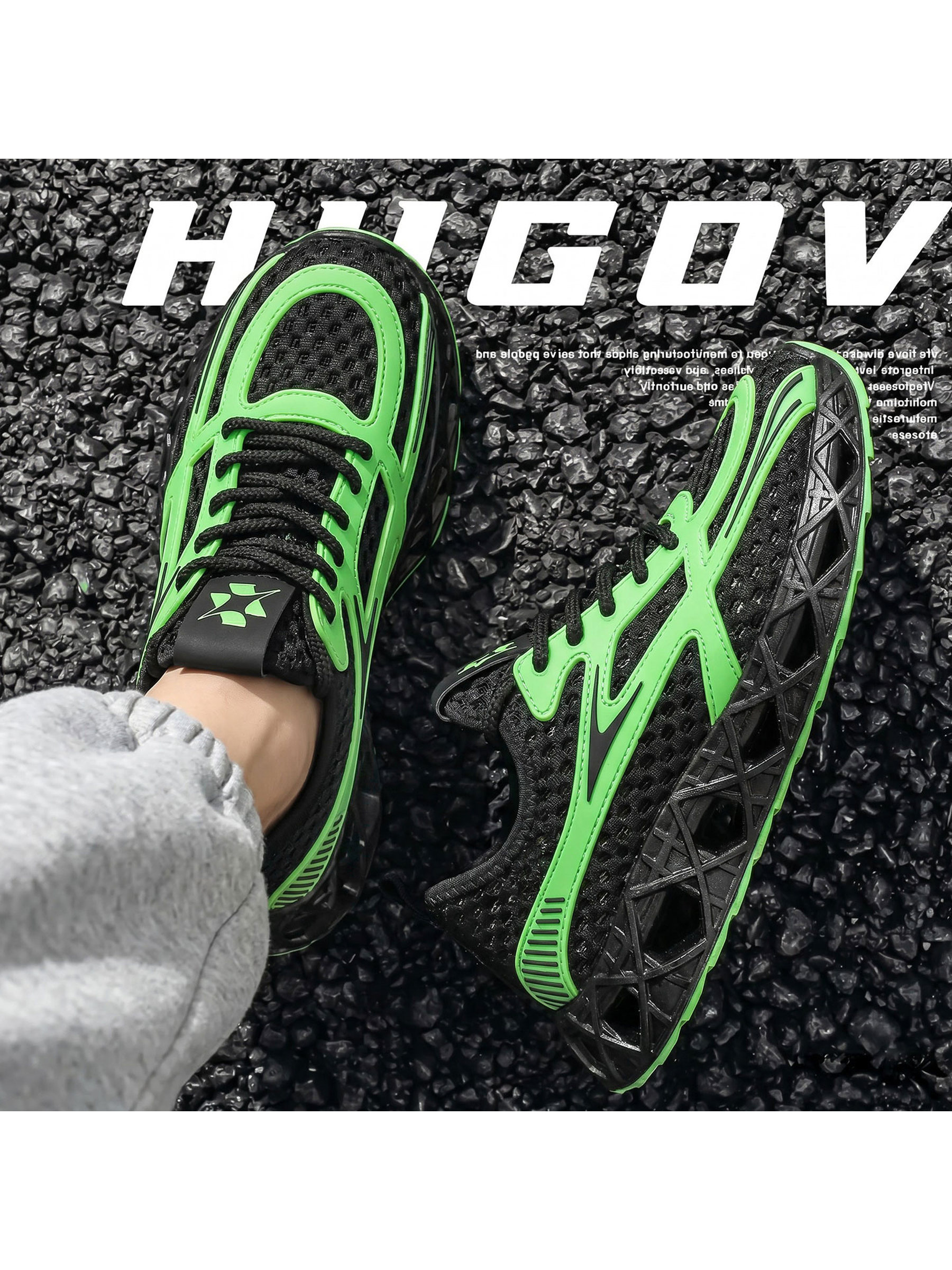 Mens Dynamic Green and Black Sporty Sneakers