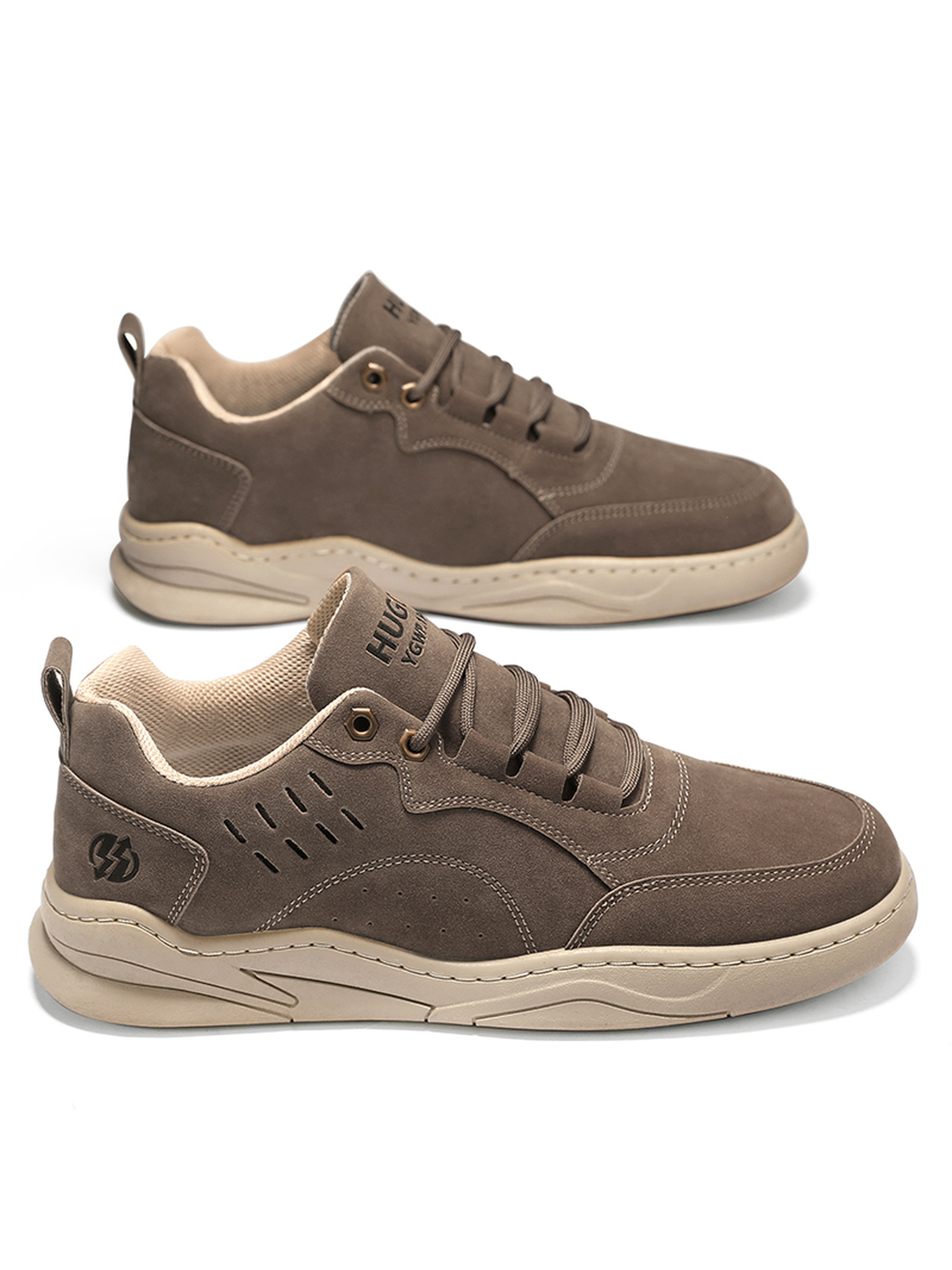 Khaki Casual Sports Sneakers - Lightweight and Breathable Lace-Up