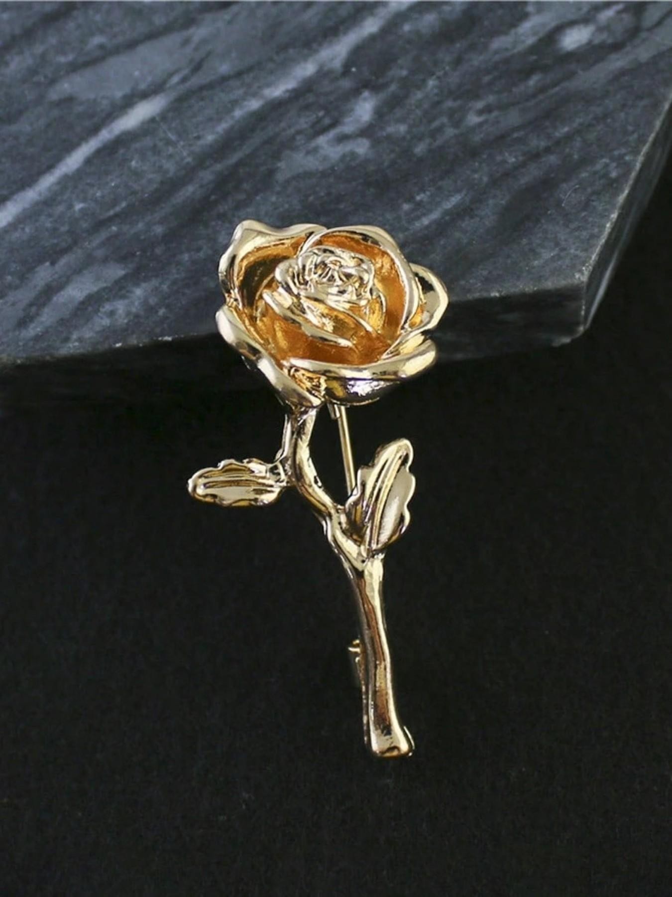 Elegant Gold Rose Brooch Pin - Classic Floral Lapel Accent for Women