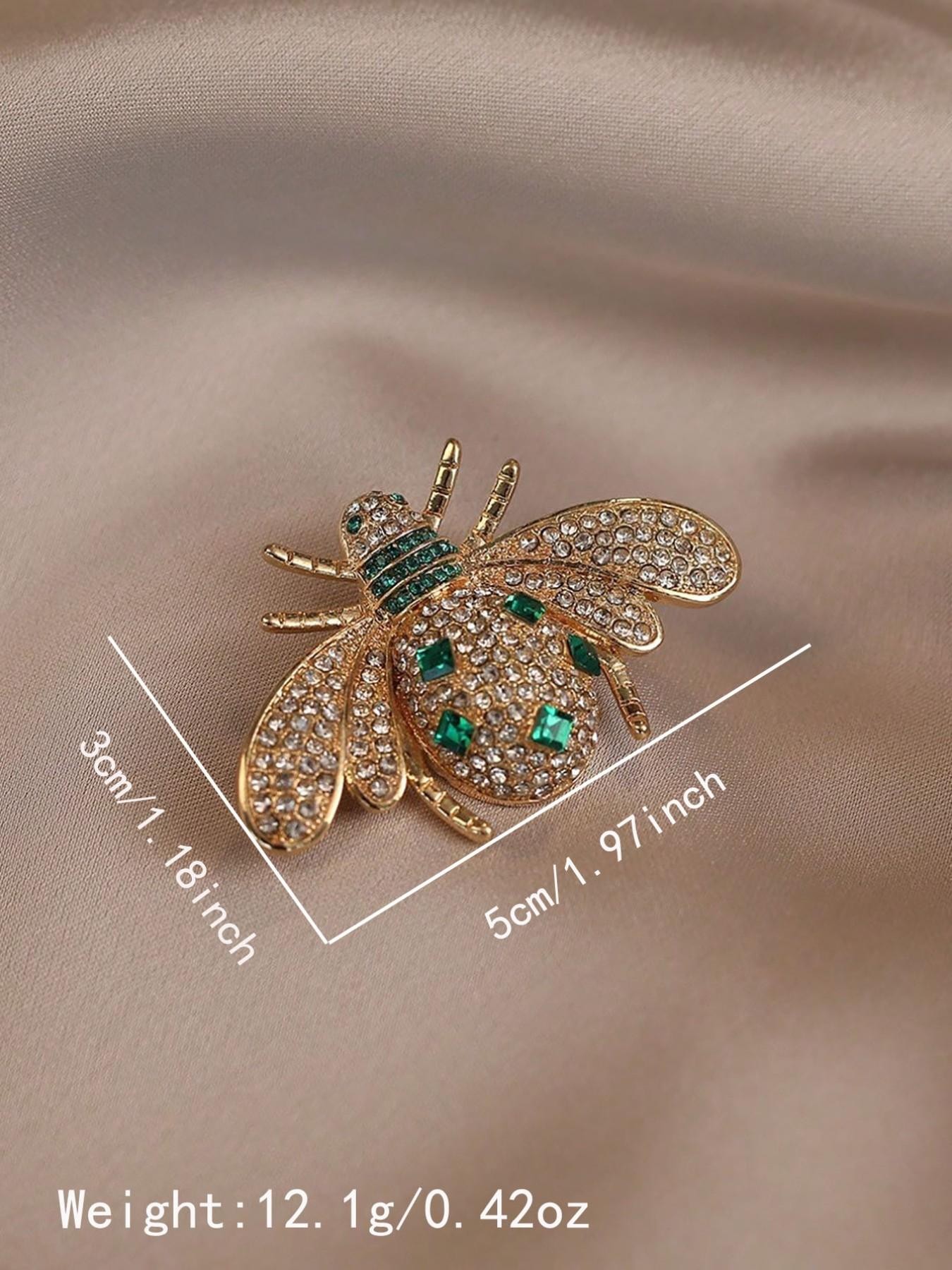Gold and Emerald Crystal Bee Brooch Pin - Elegant Lapel Accessory