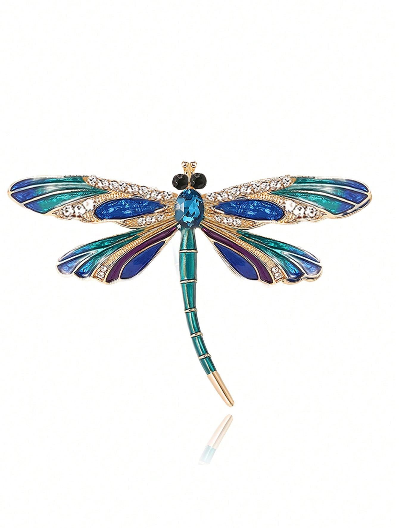 Gold Tone Dragonfly Brooch with Enamel and Rhinestones - Elegant Insect Pin