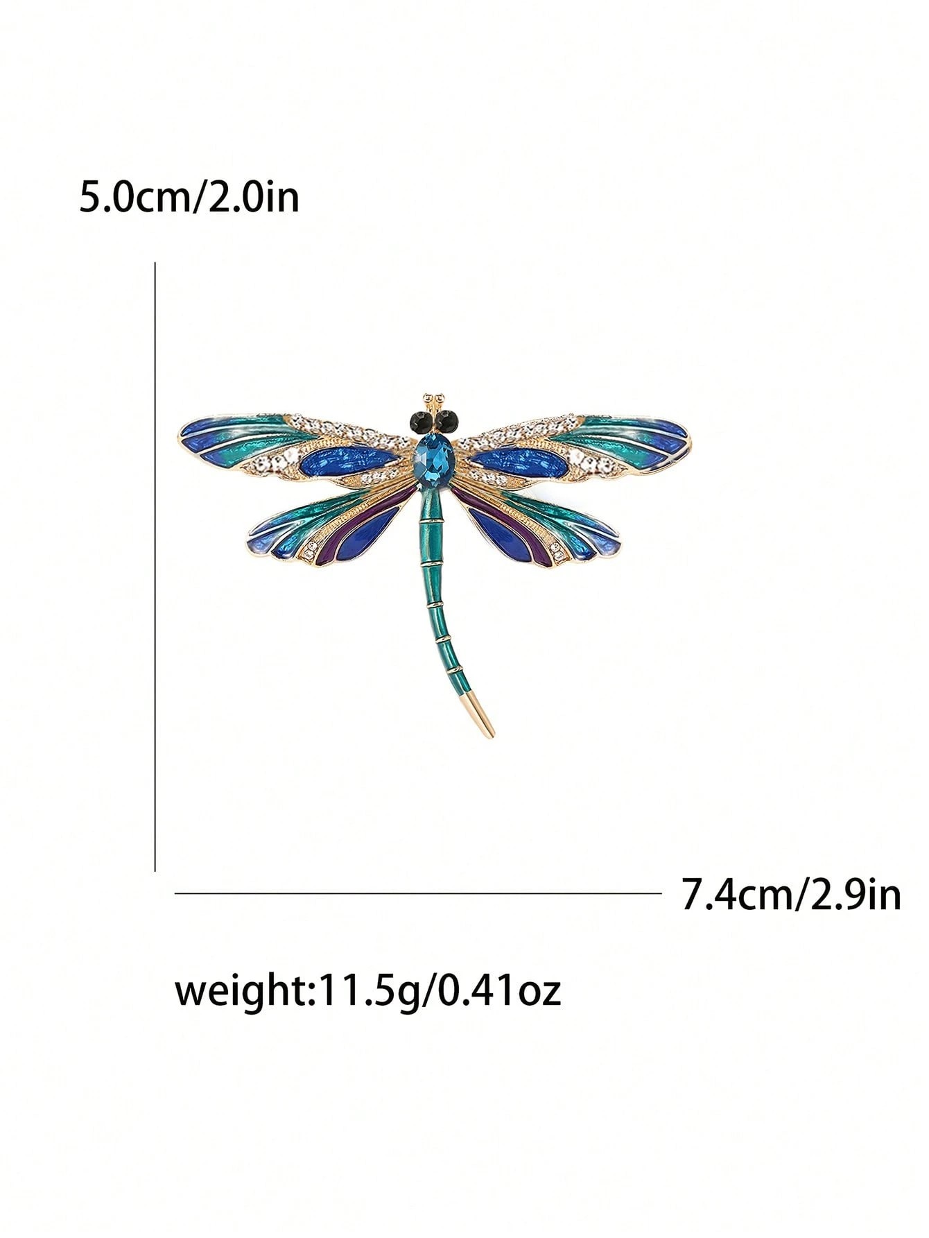 Gold Tone Dragonfly Brooch with Enamel and Rhinestones - Elegant Insect Pin