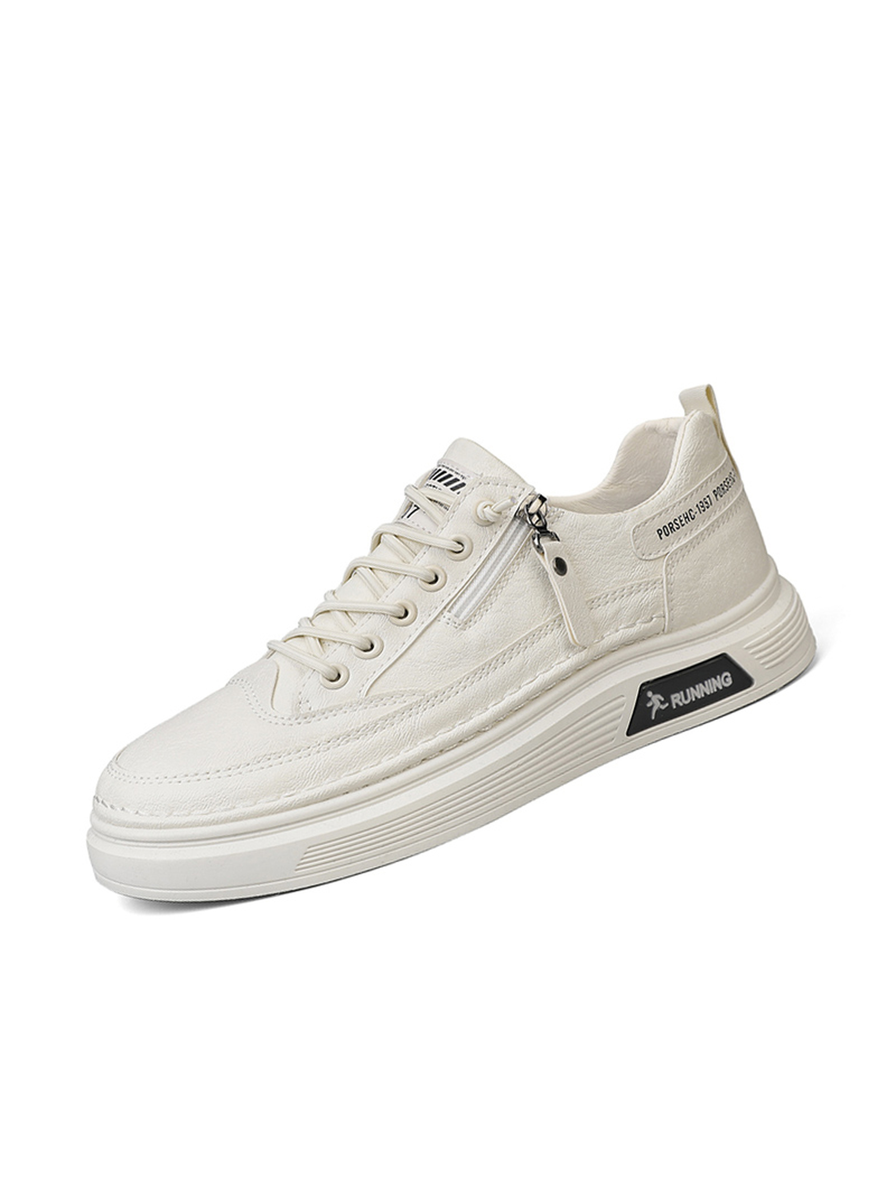 Off White Casual Sneakers with Zipper Detail