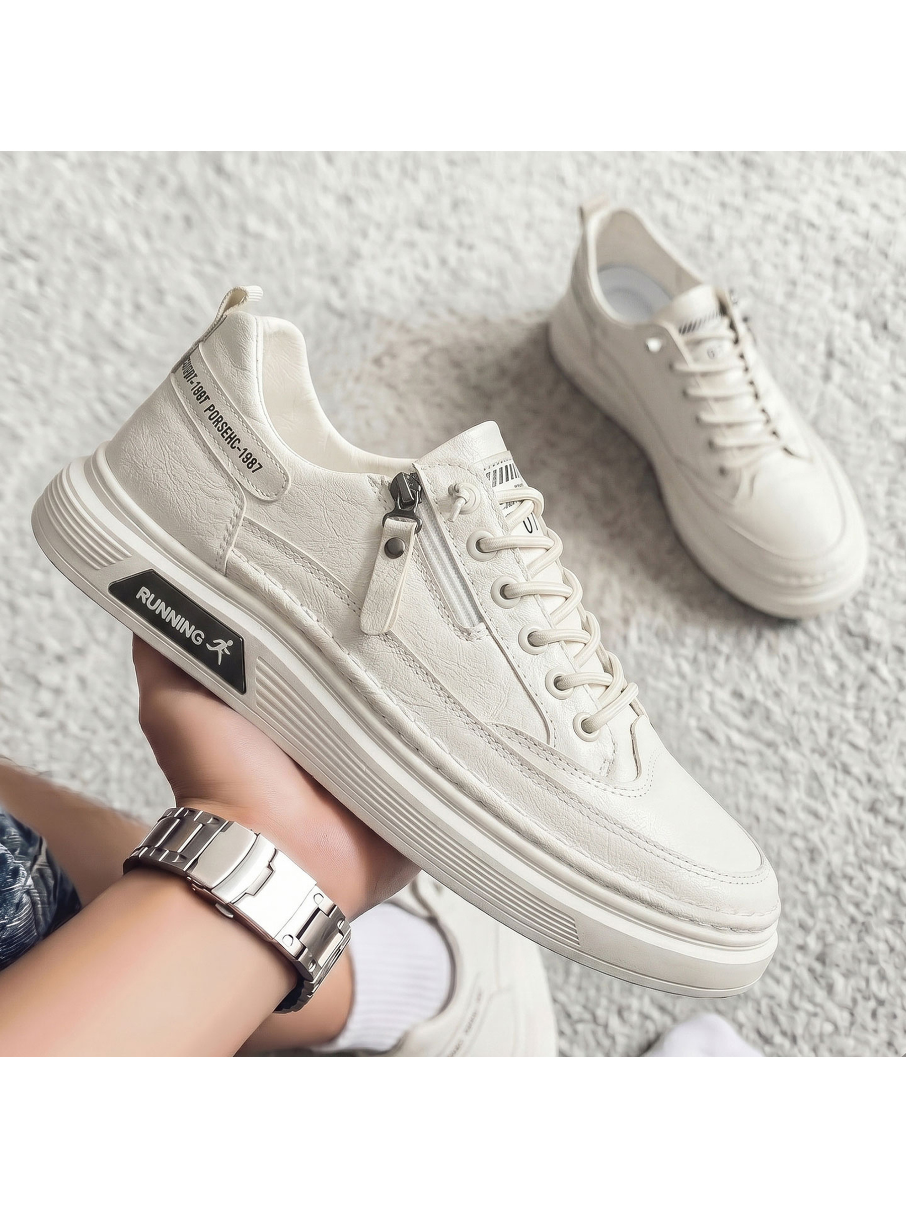Off White Casual Sneakers with Zipper Detail