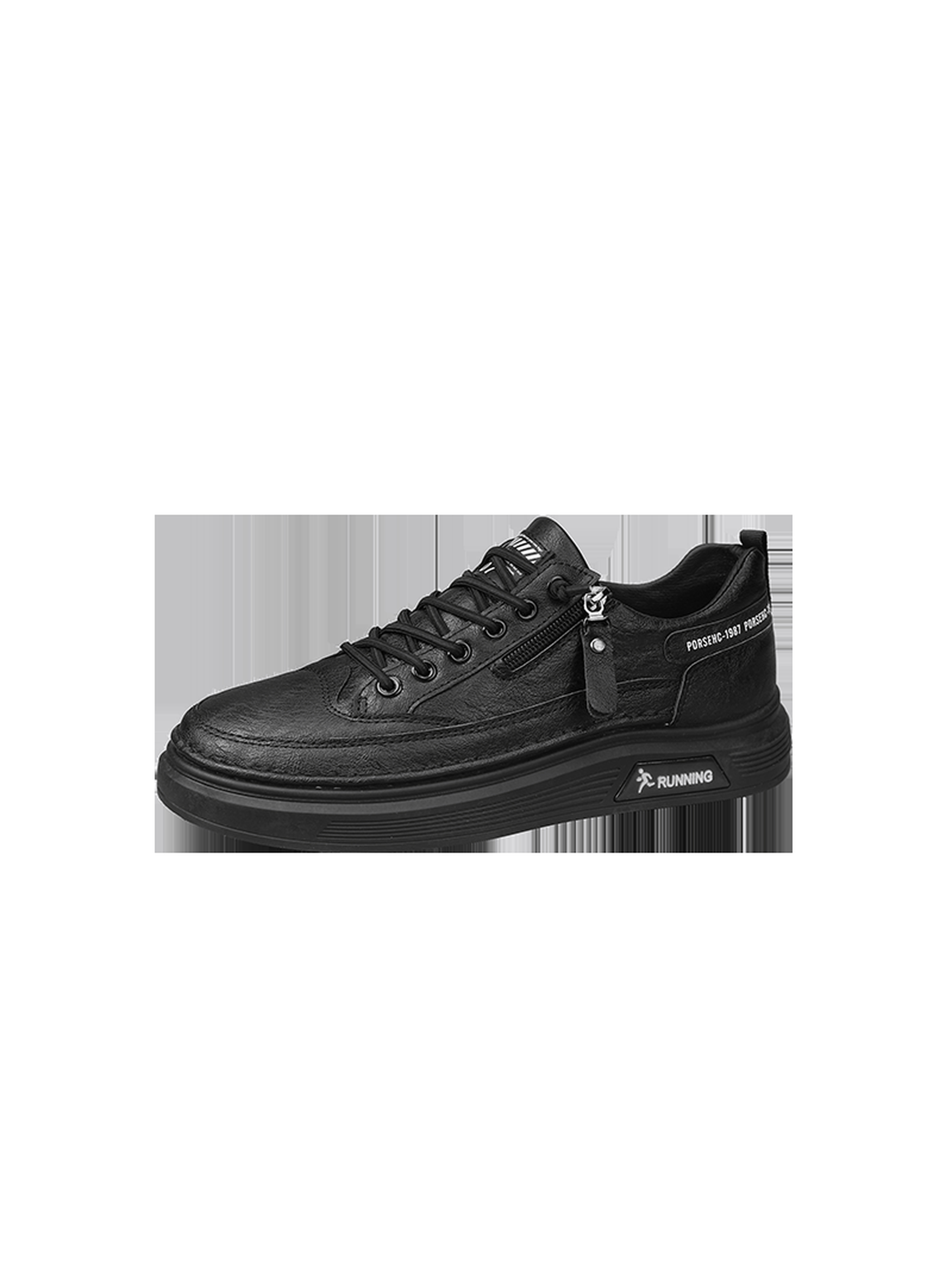Black Lace-Up Casual Sneakers with Zipper Detail