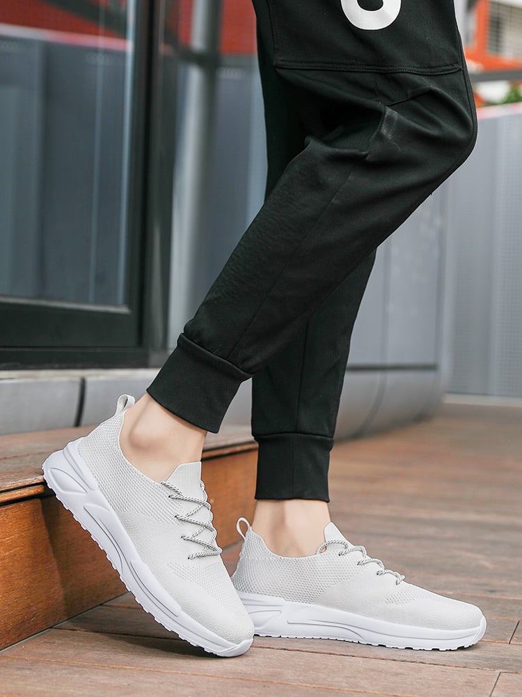 Mens White Lightweight Knit Sporty Sneakers