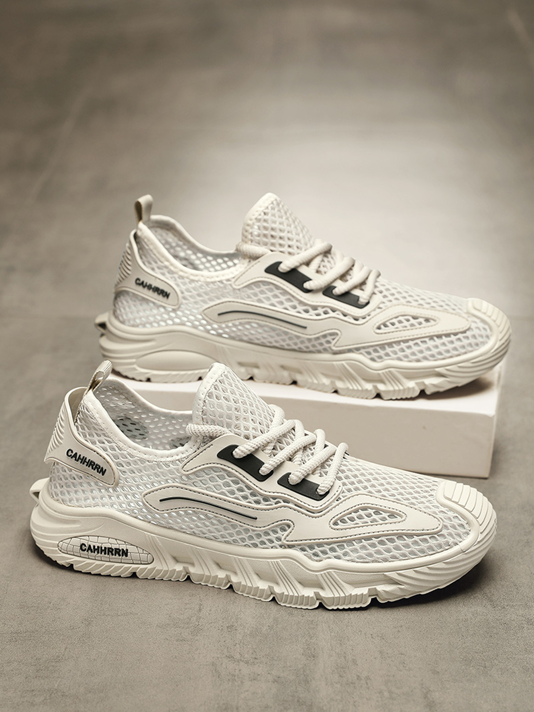 Cream Mesh Breathable Lace Up Sneakers