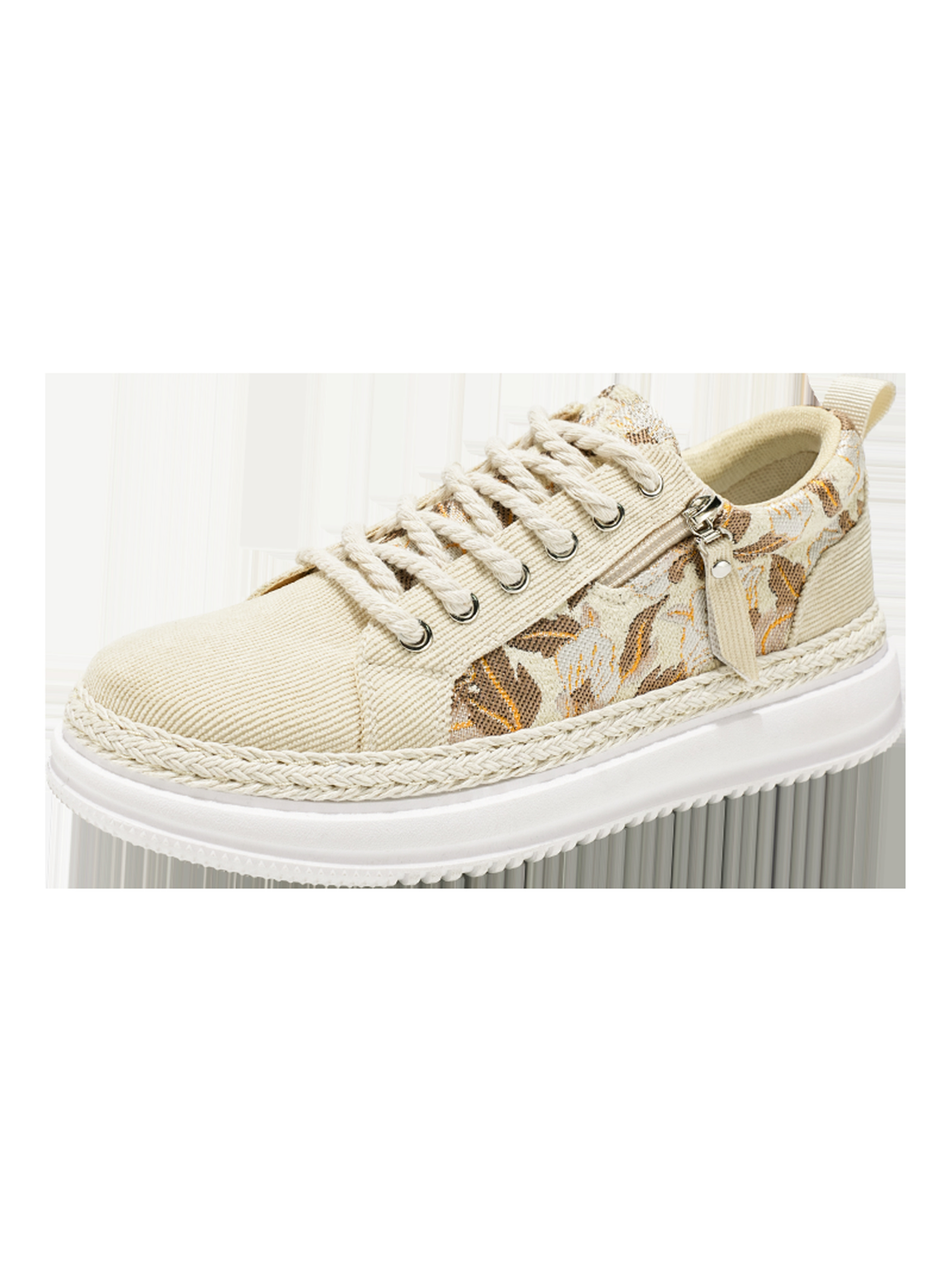 Beige Floral Pattern Sneakers
