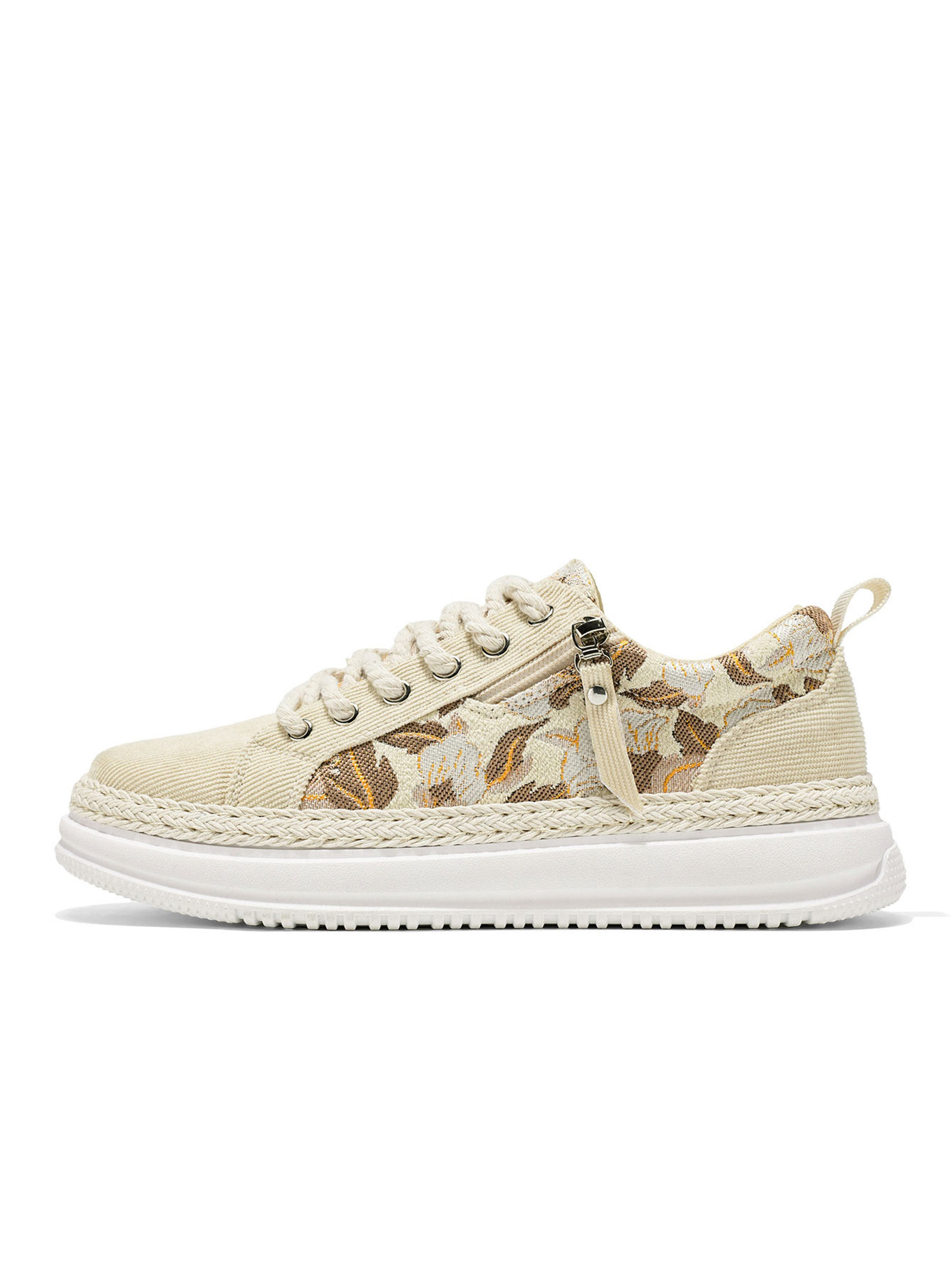 Beige Floral Pattern Sneakers