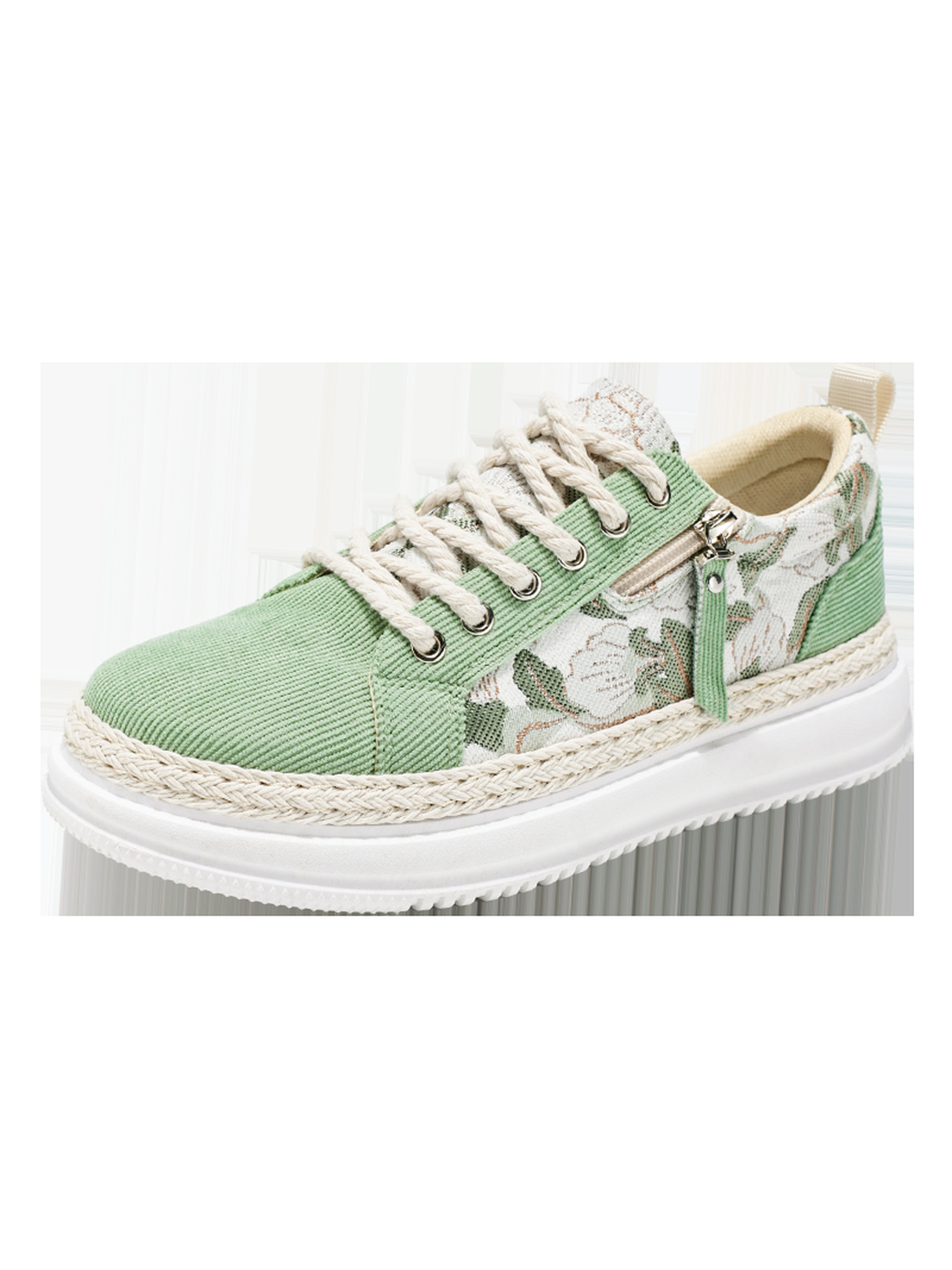 Mens Green Floral and Corduroy Casual Sneakers