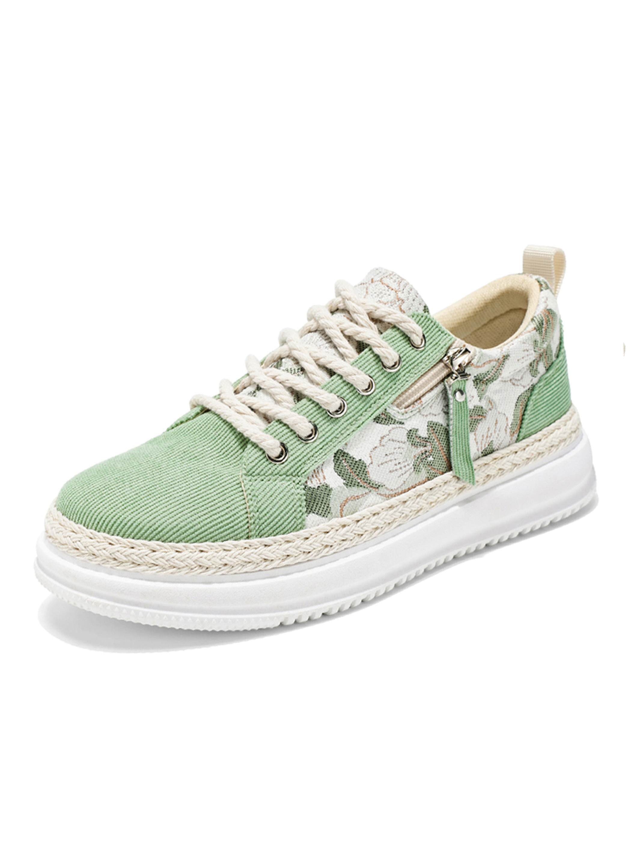 Mens Green Floral and Corduroy Casual Sneakers