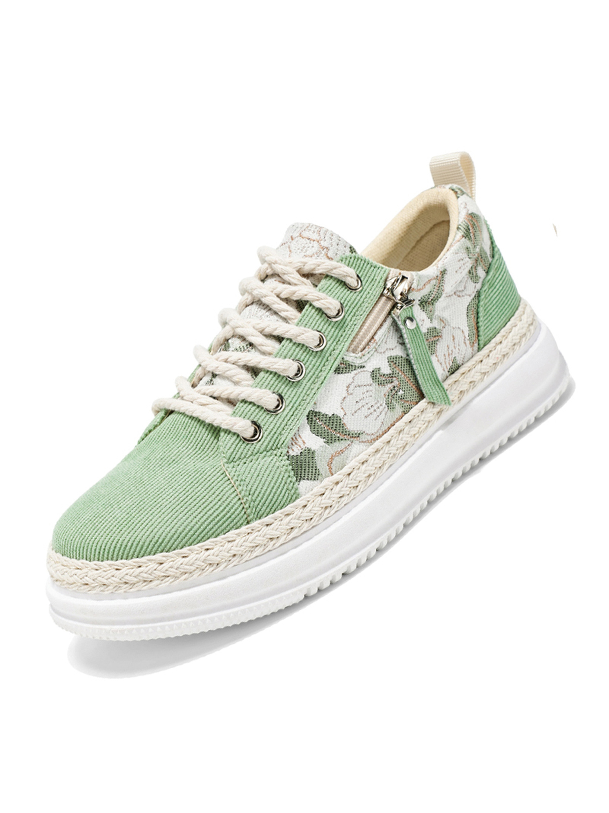 Mens Green Floral and Corduroy Casual Sneakers