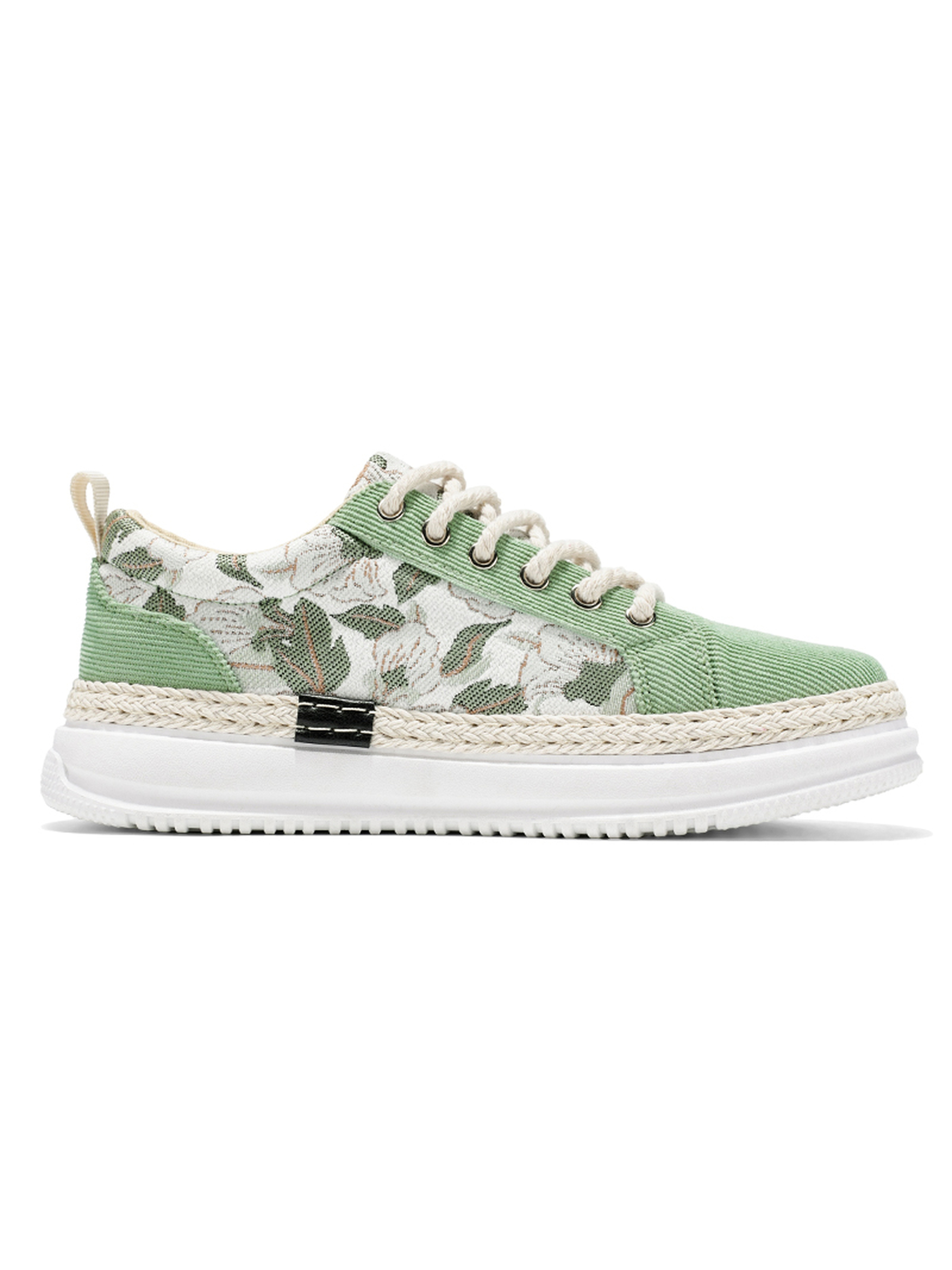 Mens Green Floral and Corduroy Casual Sneakers